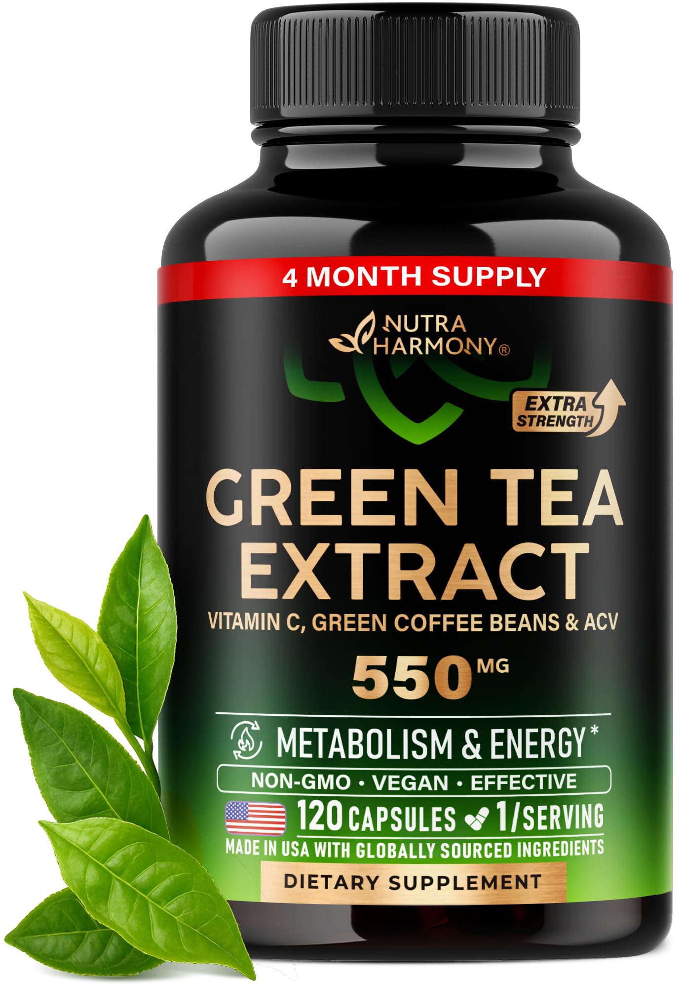 Nutraharmony te verde extracto EGCG 50% en botella, vitalidad diaria.