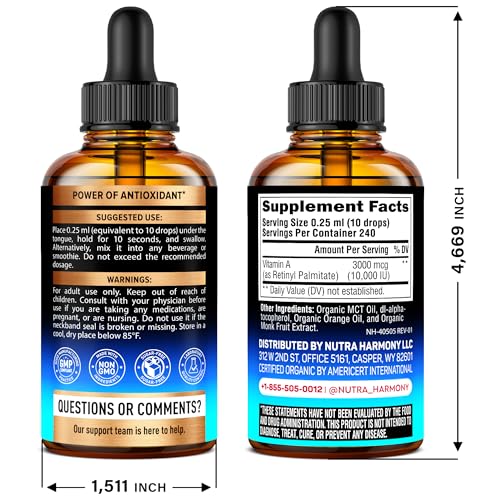 NutraHarmony Vitamina A con gotero para dosificar fácilmente.