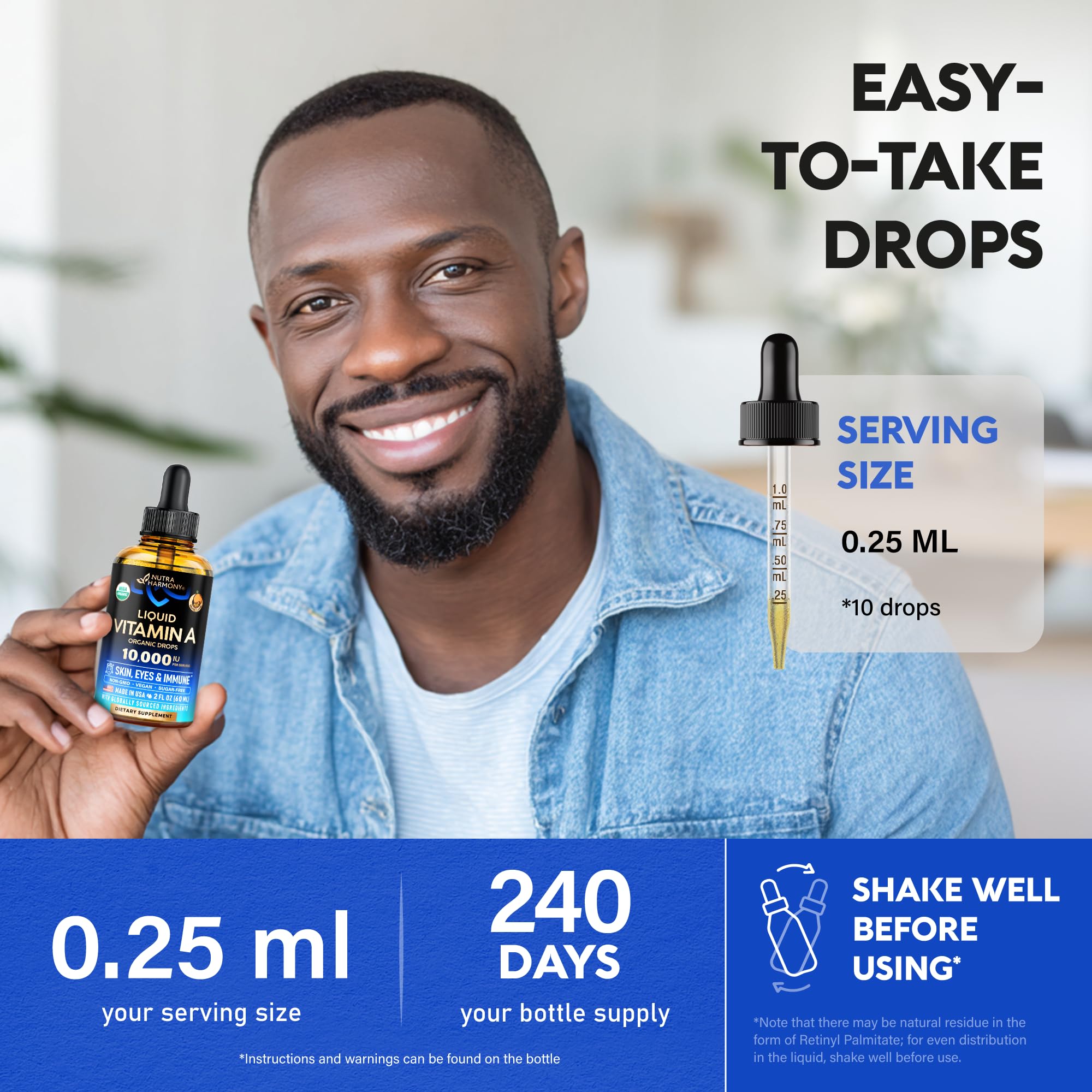 NutraHarmony Vitamina A hecho en Estados Unidos, controles de calidad.