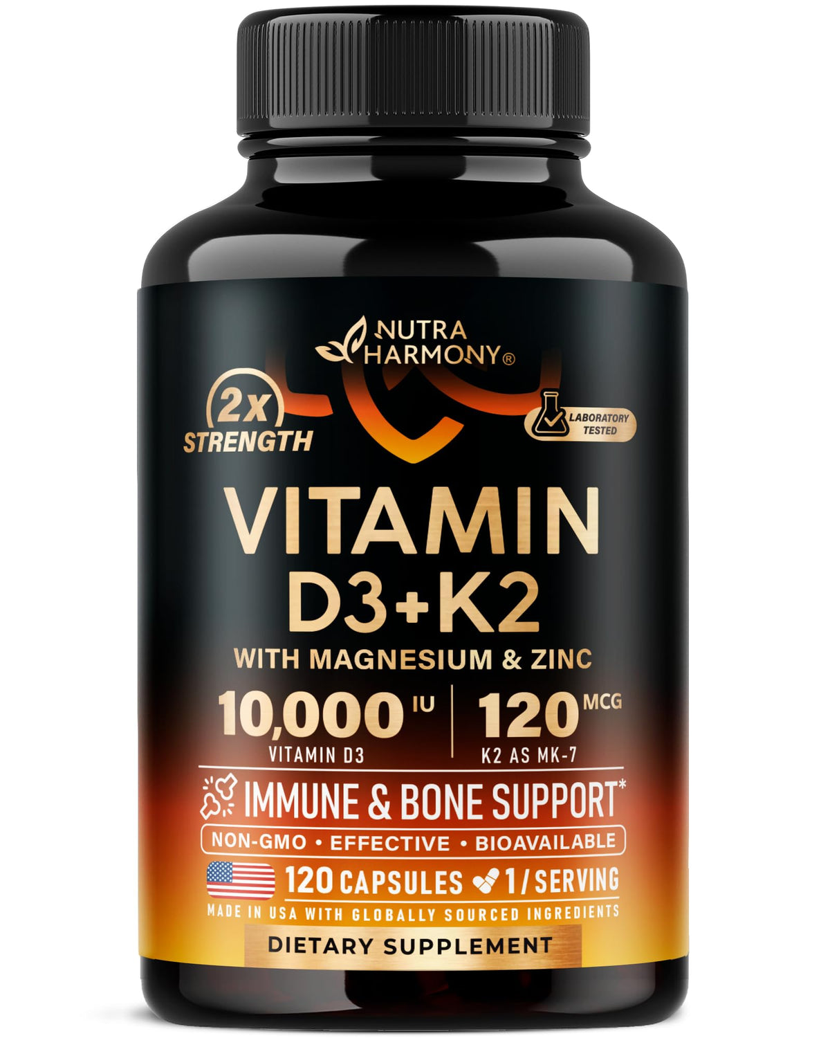 NUTRAHARMONY Vitamina D3 K2 en botella para soporte óseo diario