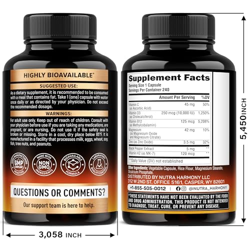 NUTRAHARMONY Vitamina D3+K2, frasco trasero, datos y uso correcto.