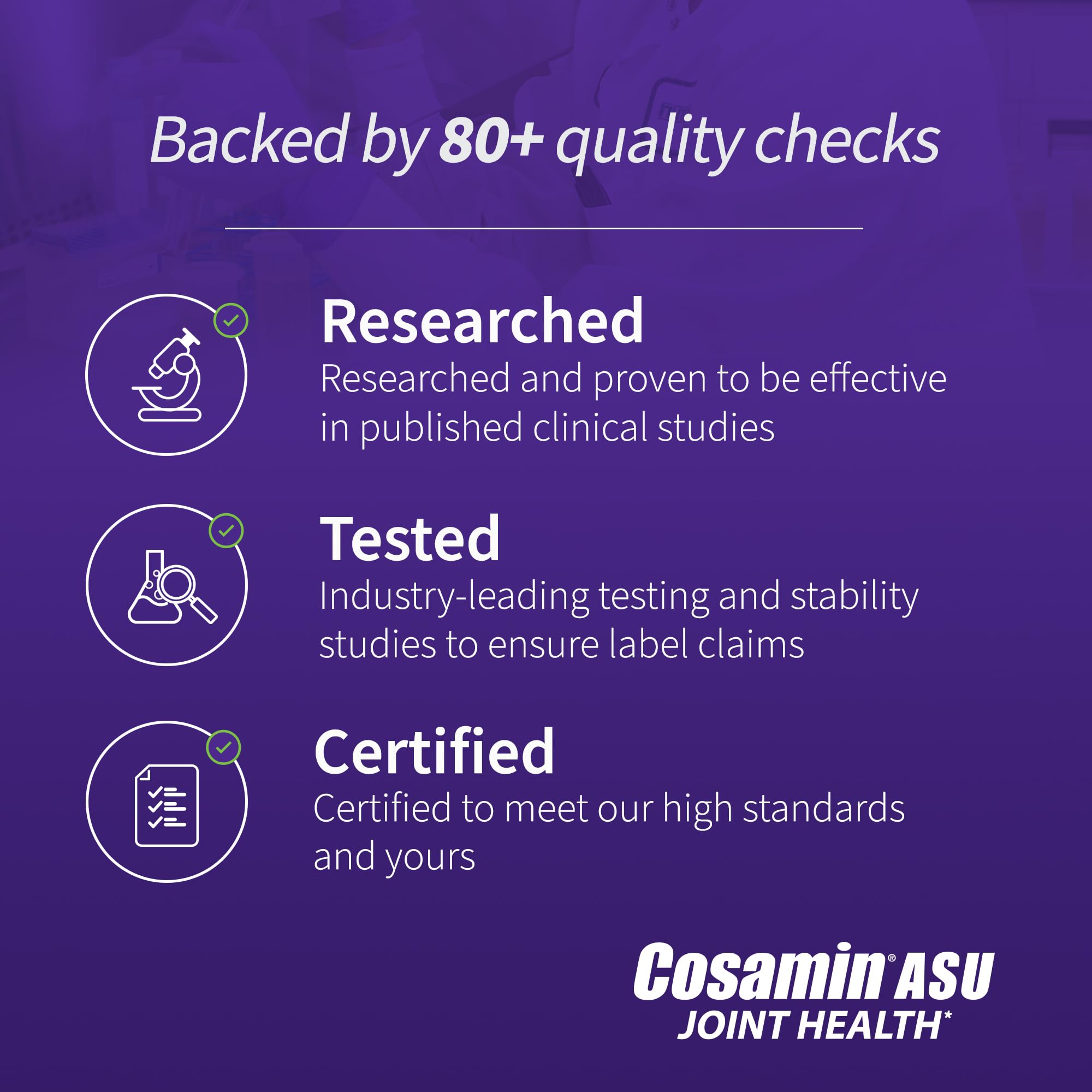 Cosamin ASU, certificado de calidad, seguridad y pureza respaldadas.