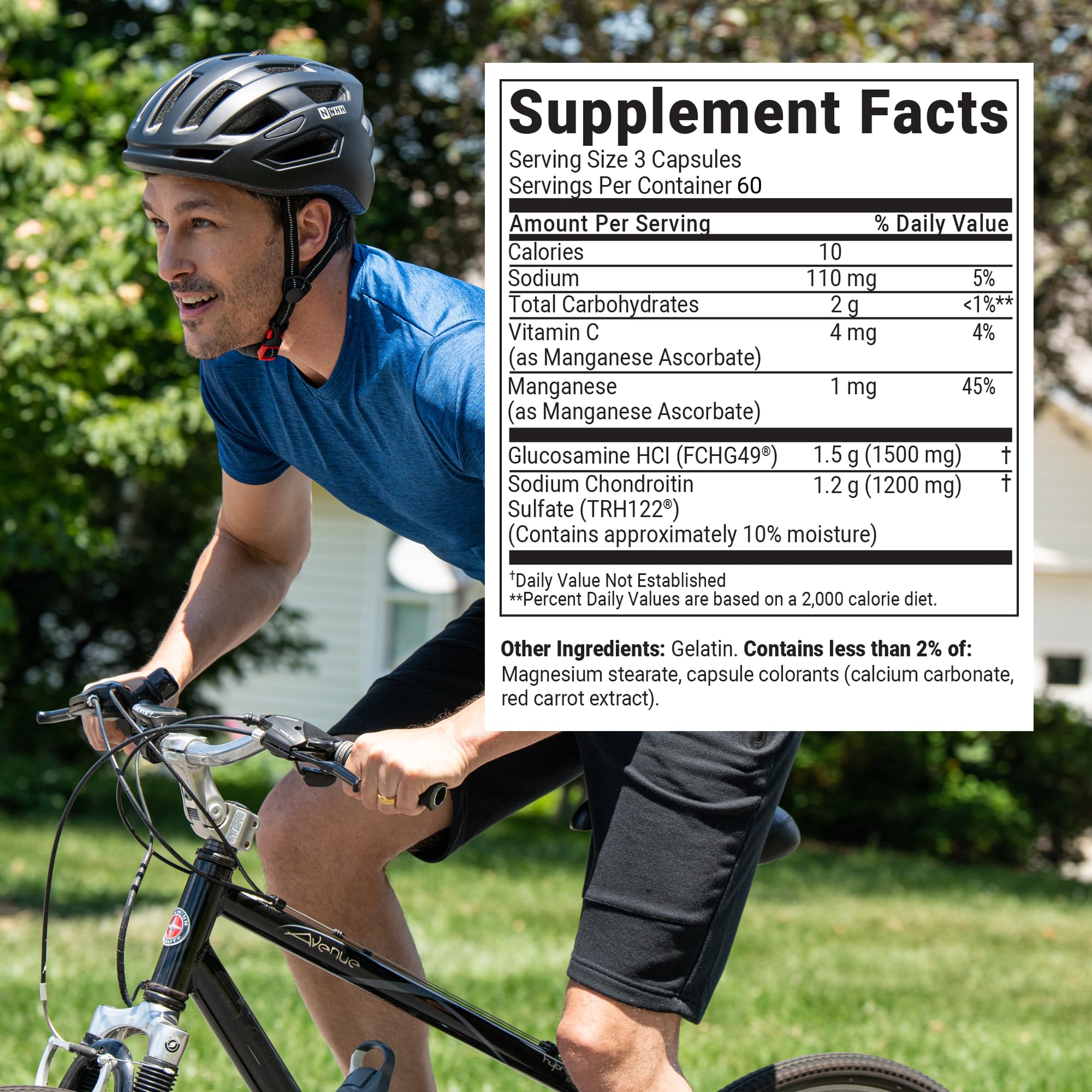 Etiqueta de Cosamin DS de Nutramax muestra glucosamina y condroitina para movilidad.