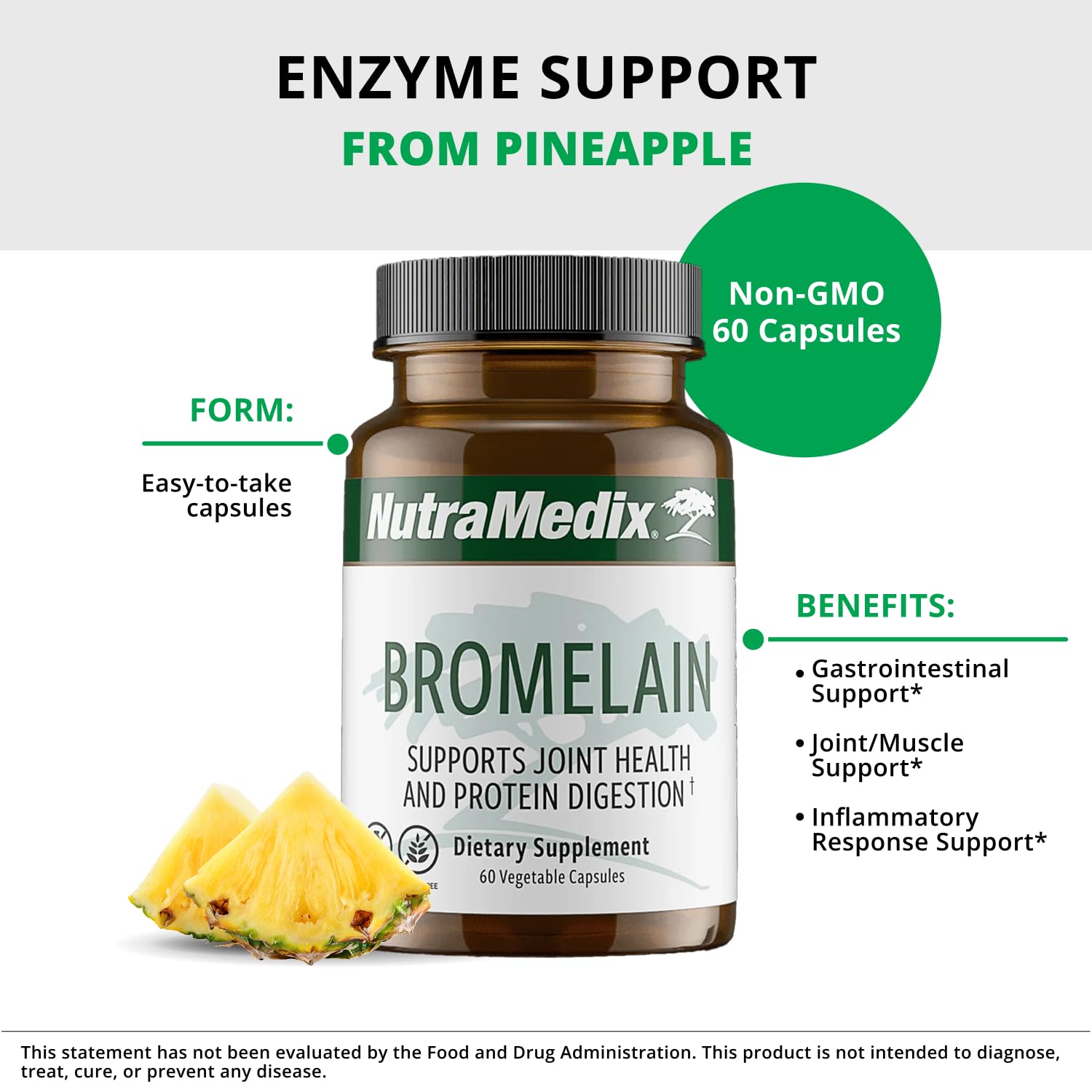 NutraMedix Bromelina: origen en piña, enzimas proteolíticas para la salud articular.