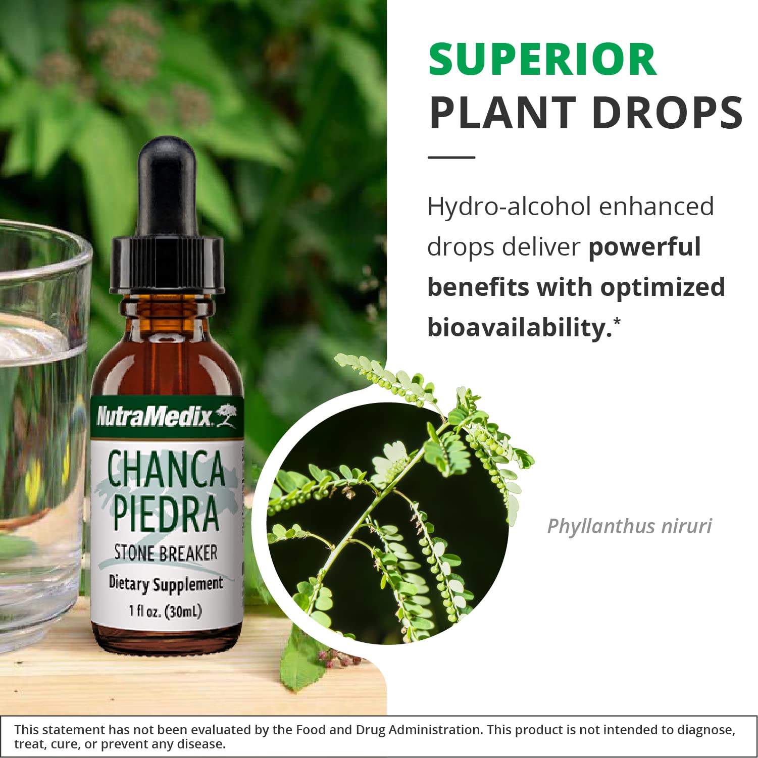 NutraMedix Chanca Piedra Drops, aplicación oral, ayuda a la salud digestiva.
