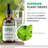 NutraMedix Estevia líquido en frasco muestra sabor natural.