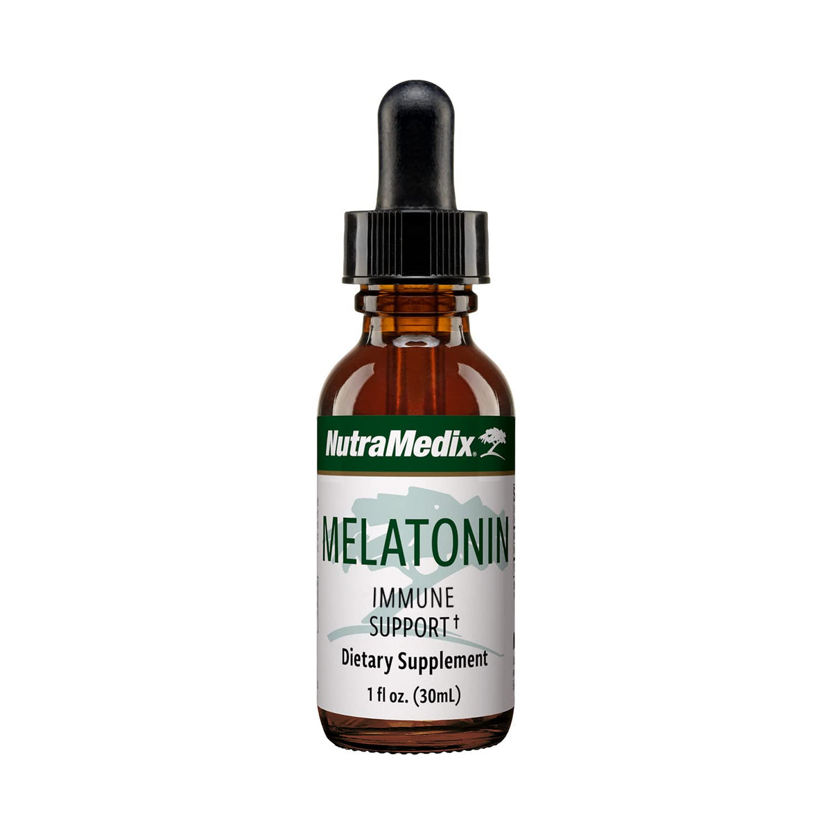 NutraMedix Melatonina: botella con cuentagotas para apoyo al sueño nocturno.