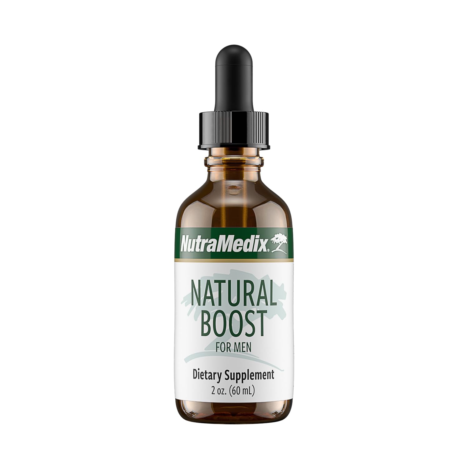 NutraMedix Natural Boost para Hombres: envase de tintura, dosificación diaria fácil.