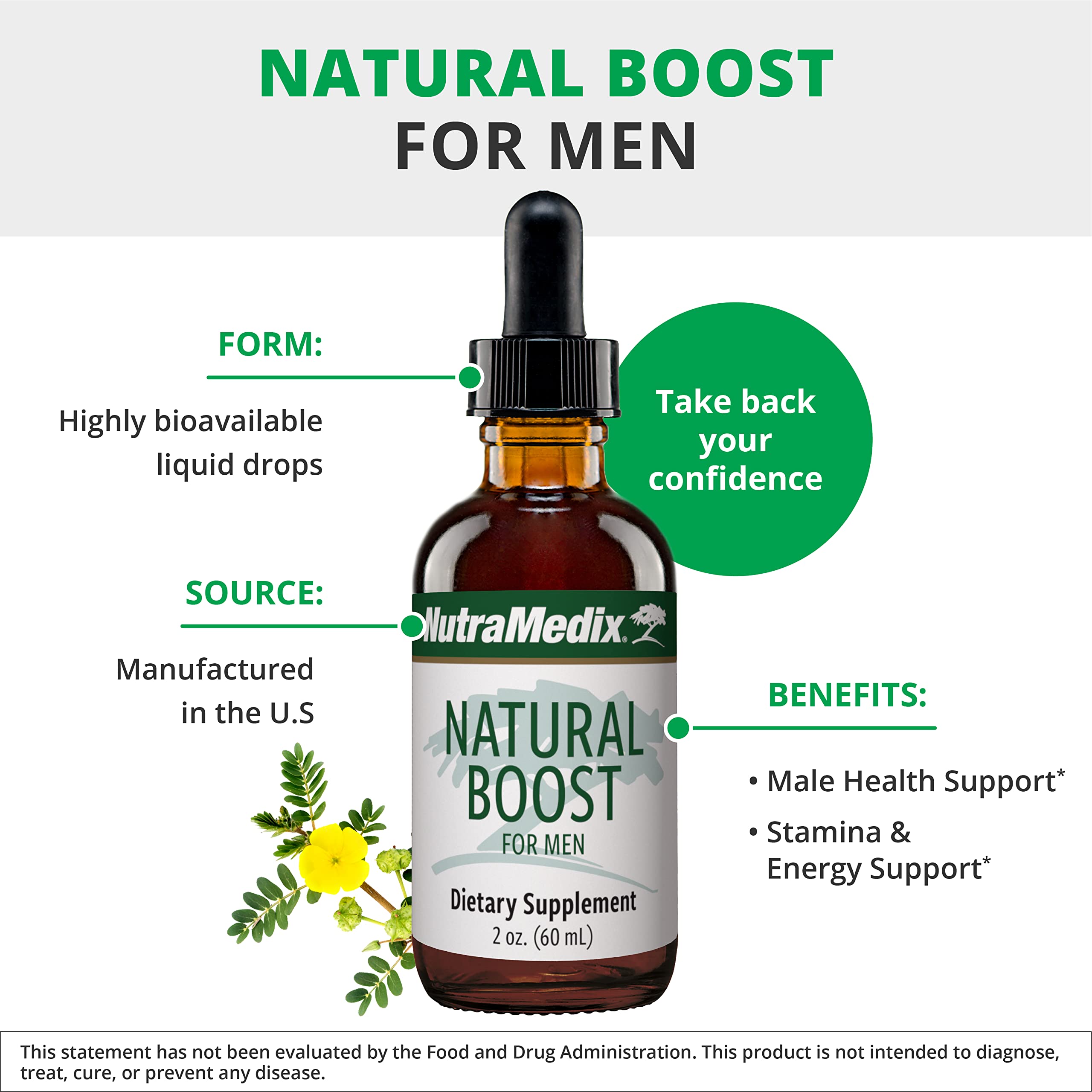 NutraMedix Natural Boost para Hombres, ginkgo biloba para concentración y vitalidad.