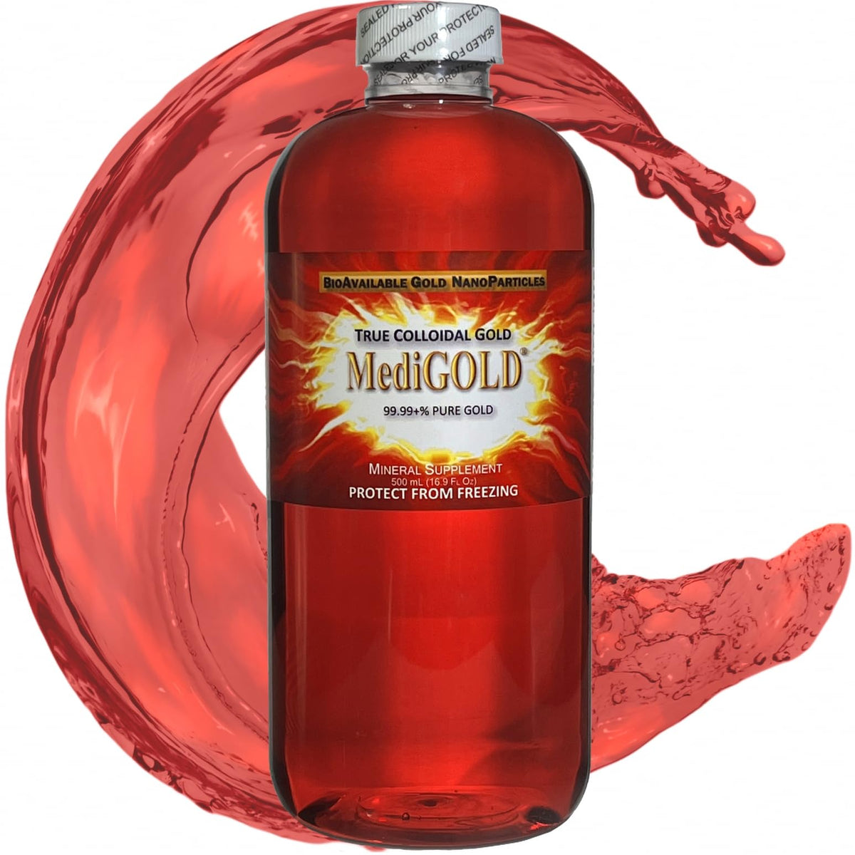 MediGOLD de Nutraneering en botella plástica transparente para uso diario y claridad mental