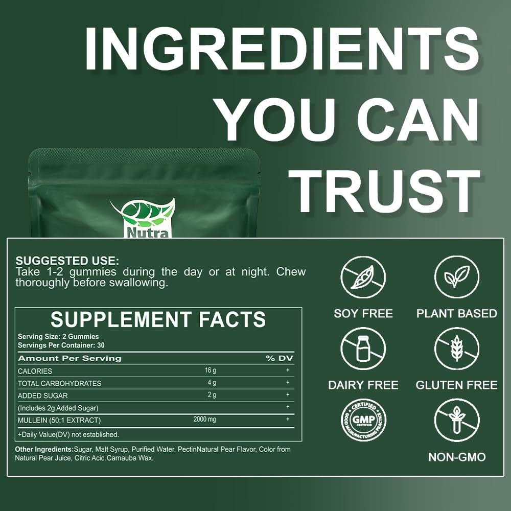 NutraNourish Mullein Gummies extracto concentrado para apoyo respiratorio.