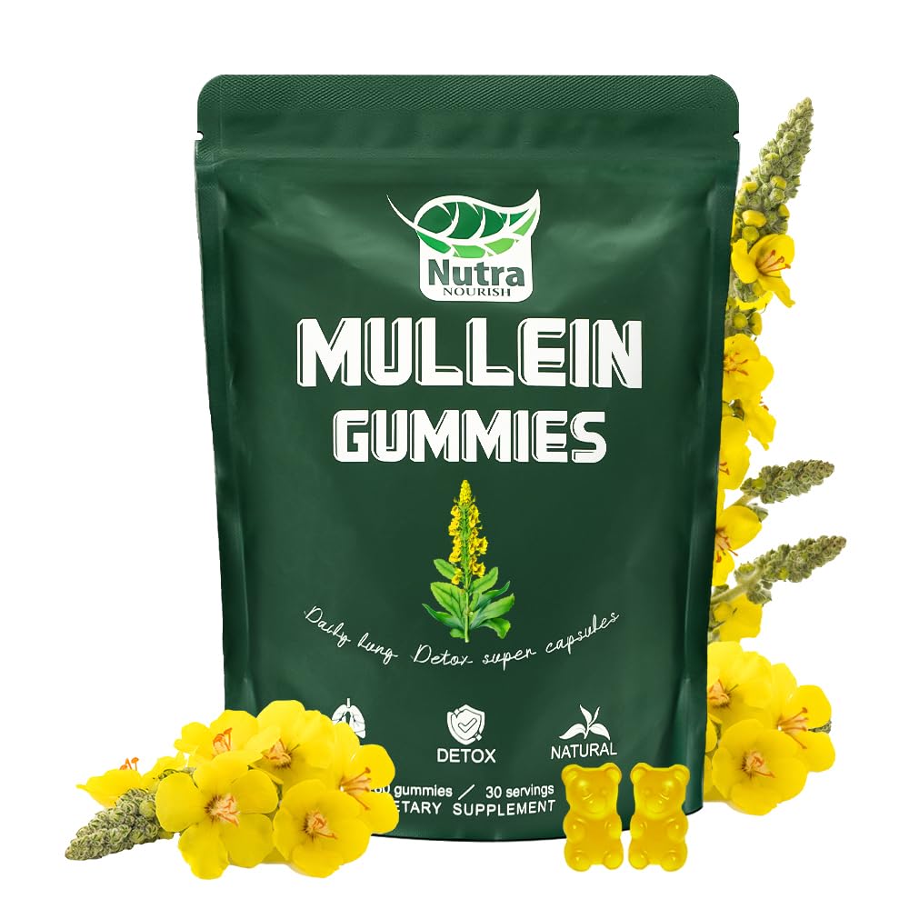 NutraNourish Mullein Gummies sabor pera en envase para soporte respiratorio suave.