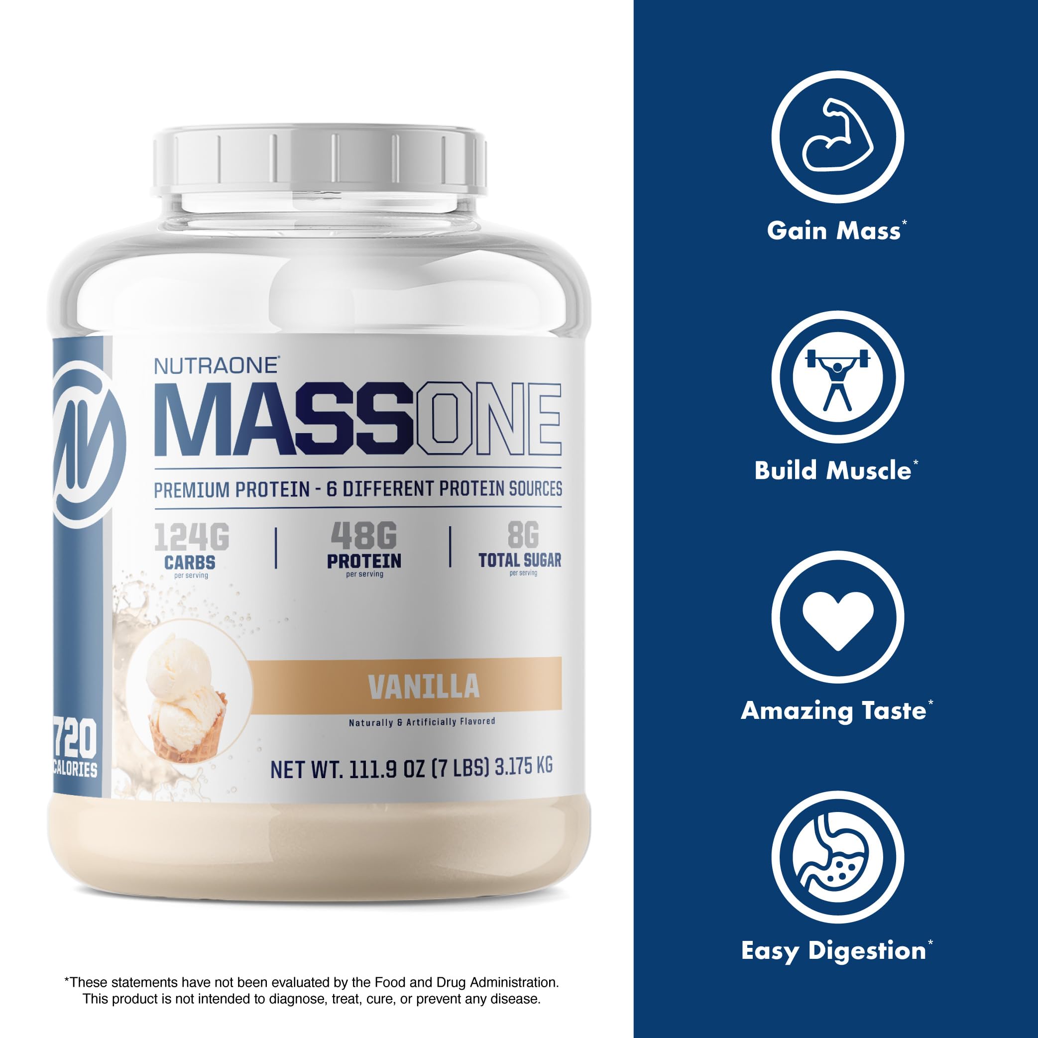NutraOne MassOne etiqueta-calidad: etiqueta que señala GMP y seguridad.