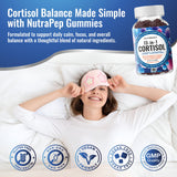 NutraPep gomitas cortisol, etiqueta visible, énfasis en calidad e ingredientes