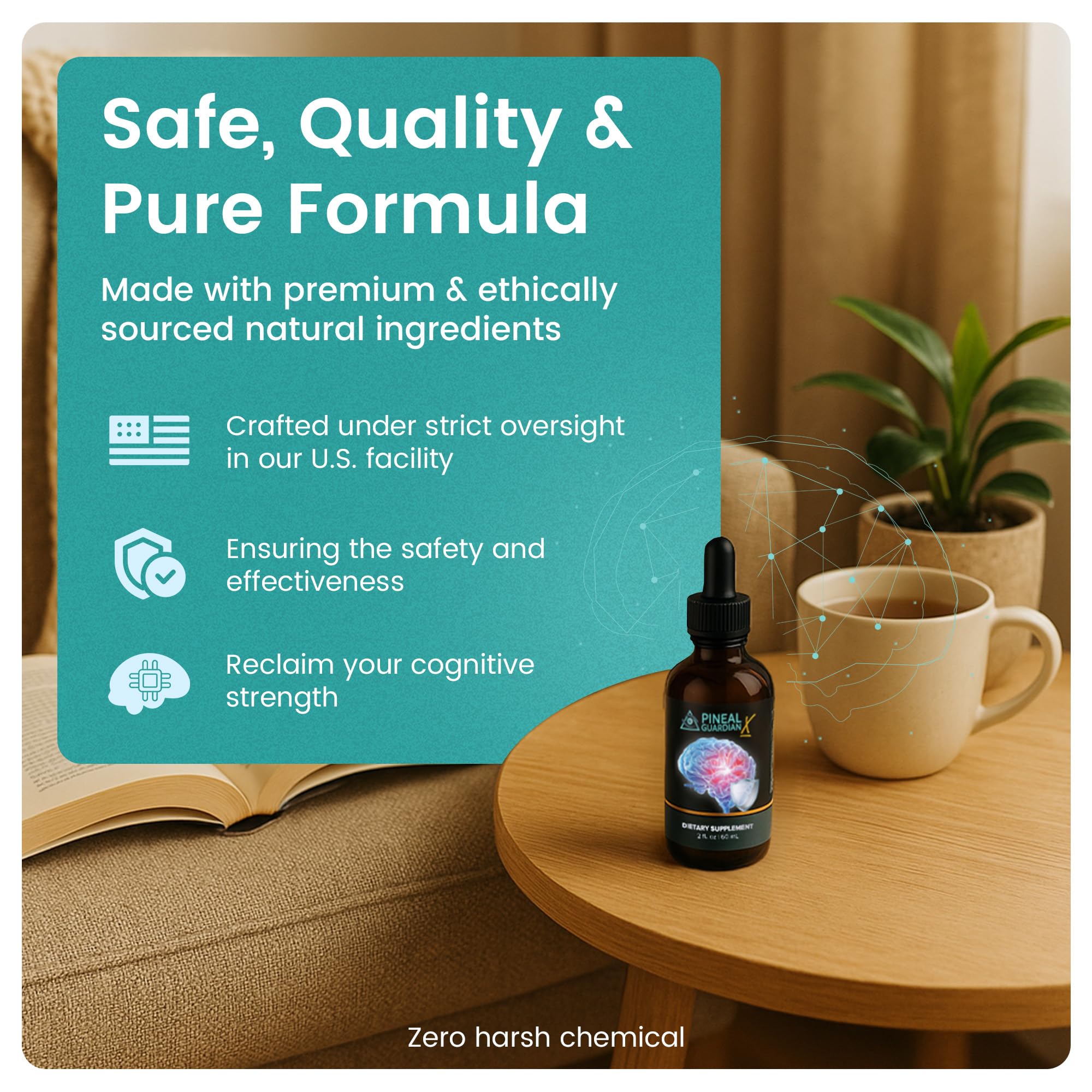 Nutraville Pineal Guardian X, mezcla de ingredientes naturales para apoyo cognitivo.