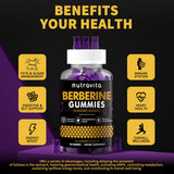 Gominolas Nutravita Berberina Gummies con sabor arándano, textura masticable.