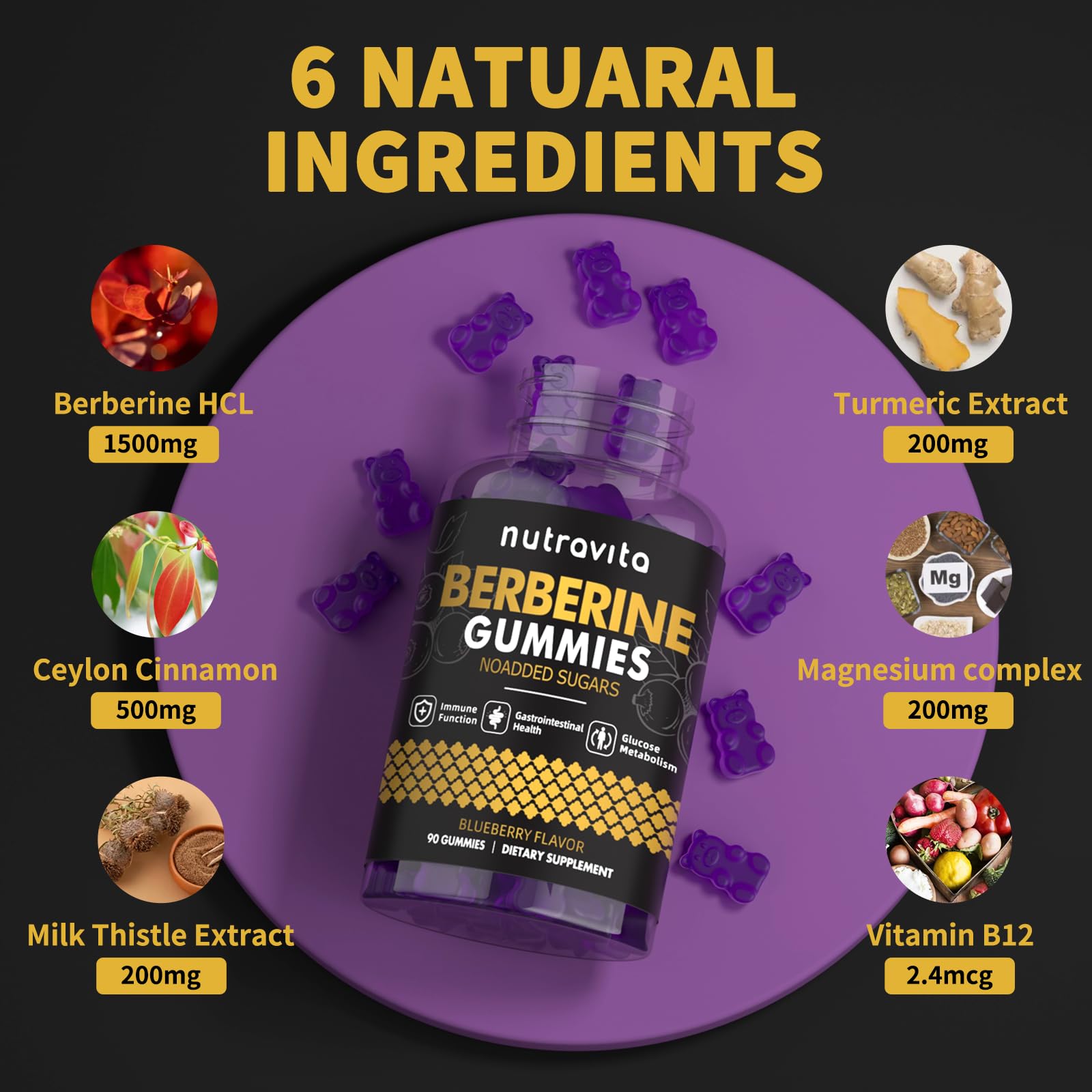 Nutravita Berberina Gummies: 1500 mg de Berberina HCL por gominola.