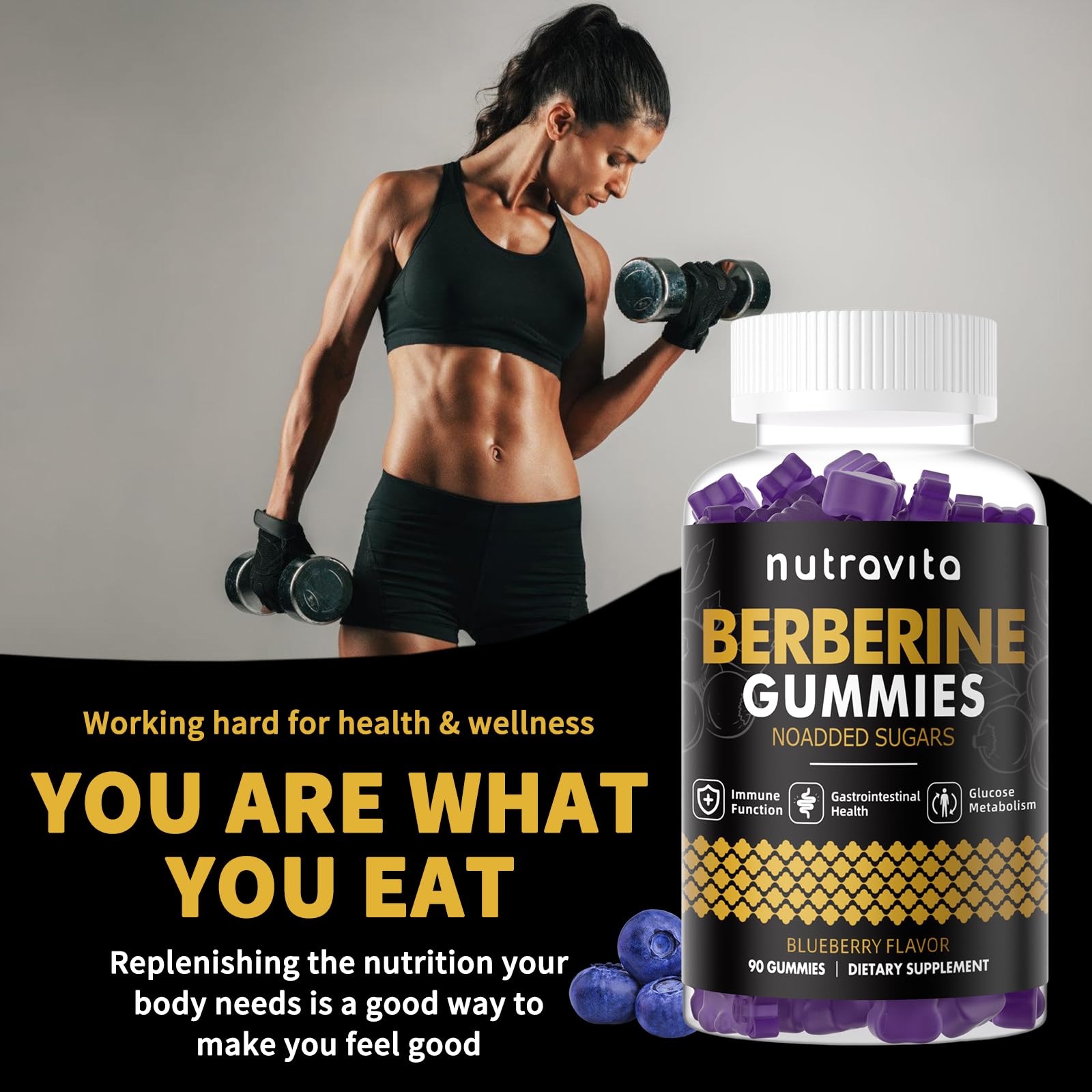 Nutravita Berberina Gummies, porciones prácticas para rutinas de bienestar.