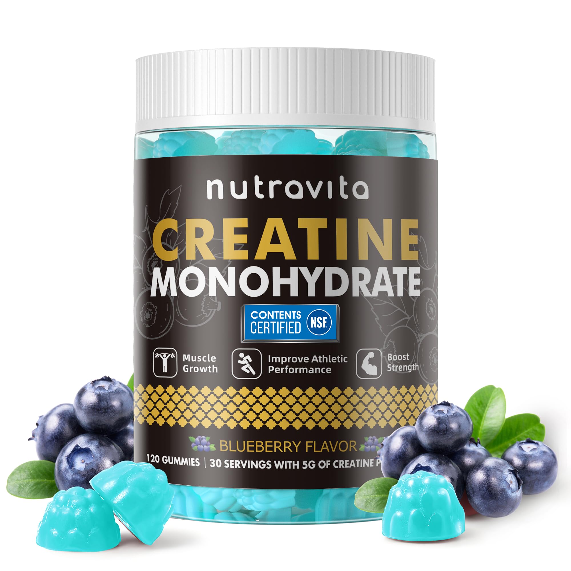 Nutravita Creatina gomitas sabor arándano, envase 120, aptas para entrenar