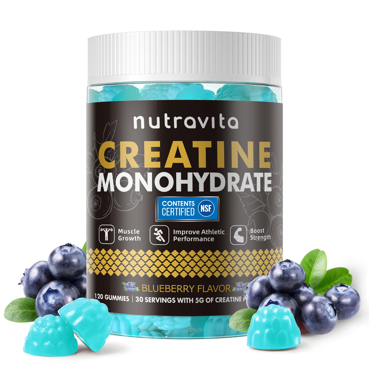 Nutravita Creatina gomitas sabor arándano, envase 120, aptas para entrenar