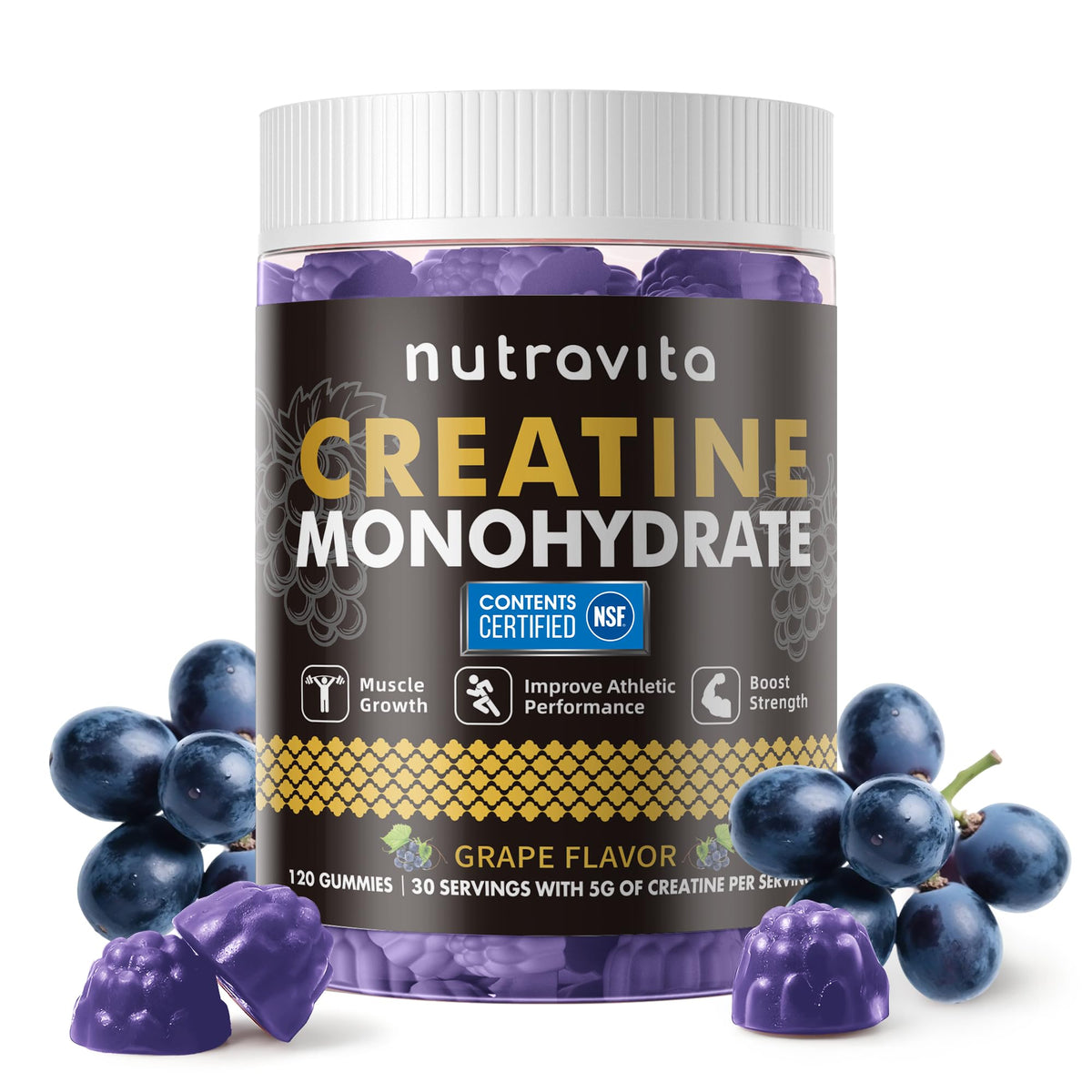 Nutravita gominolas de creatina monohidratada en bote, sabor uva, veganas.