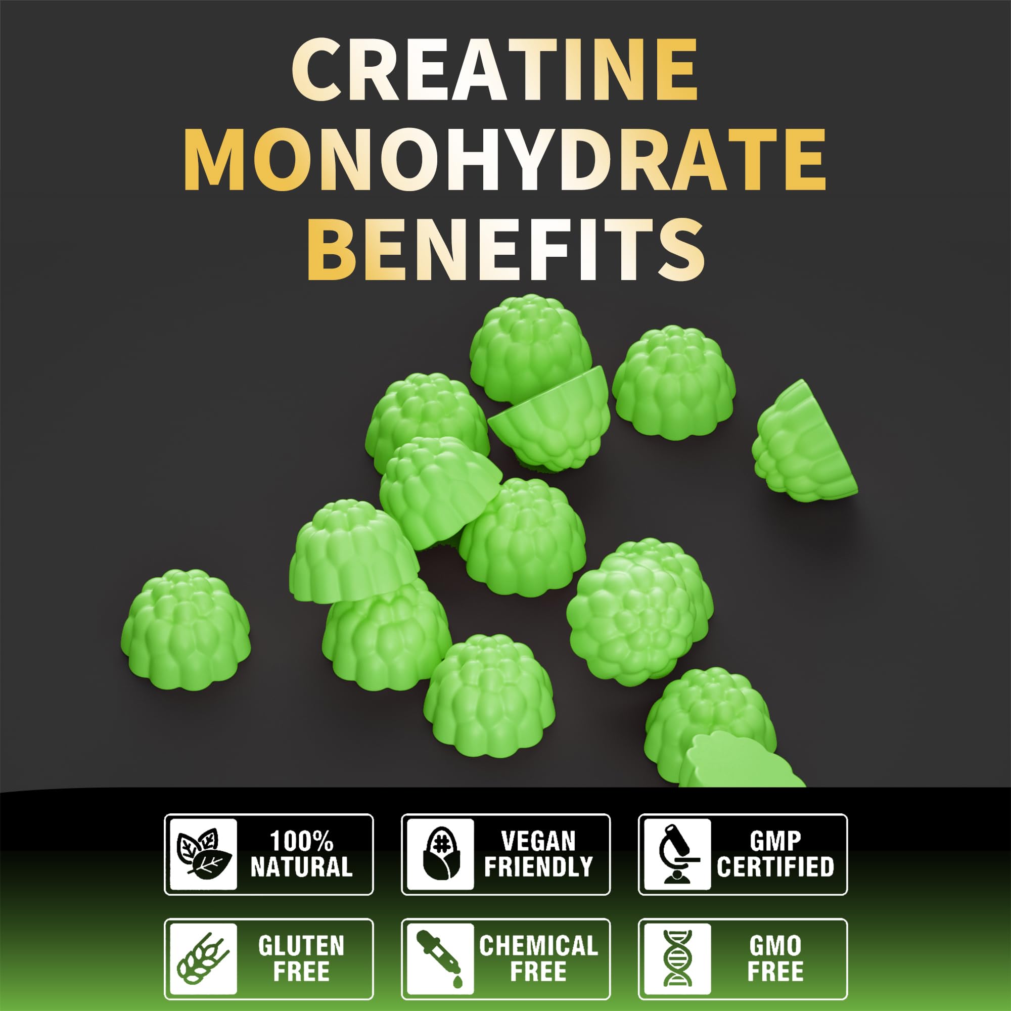 Nutravita creatina monohidrato gomitas, veganas, sin gelatina, opción limpia para fitness