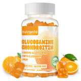 Gomitas Nutravita glucosamina condroitina sabor naranja, botella visible para apoyo articular.