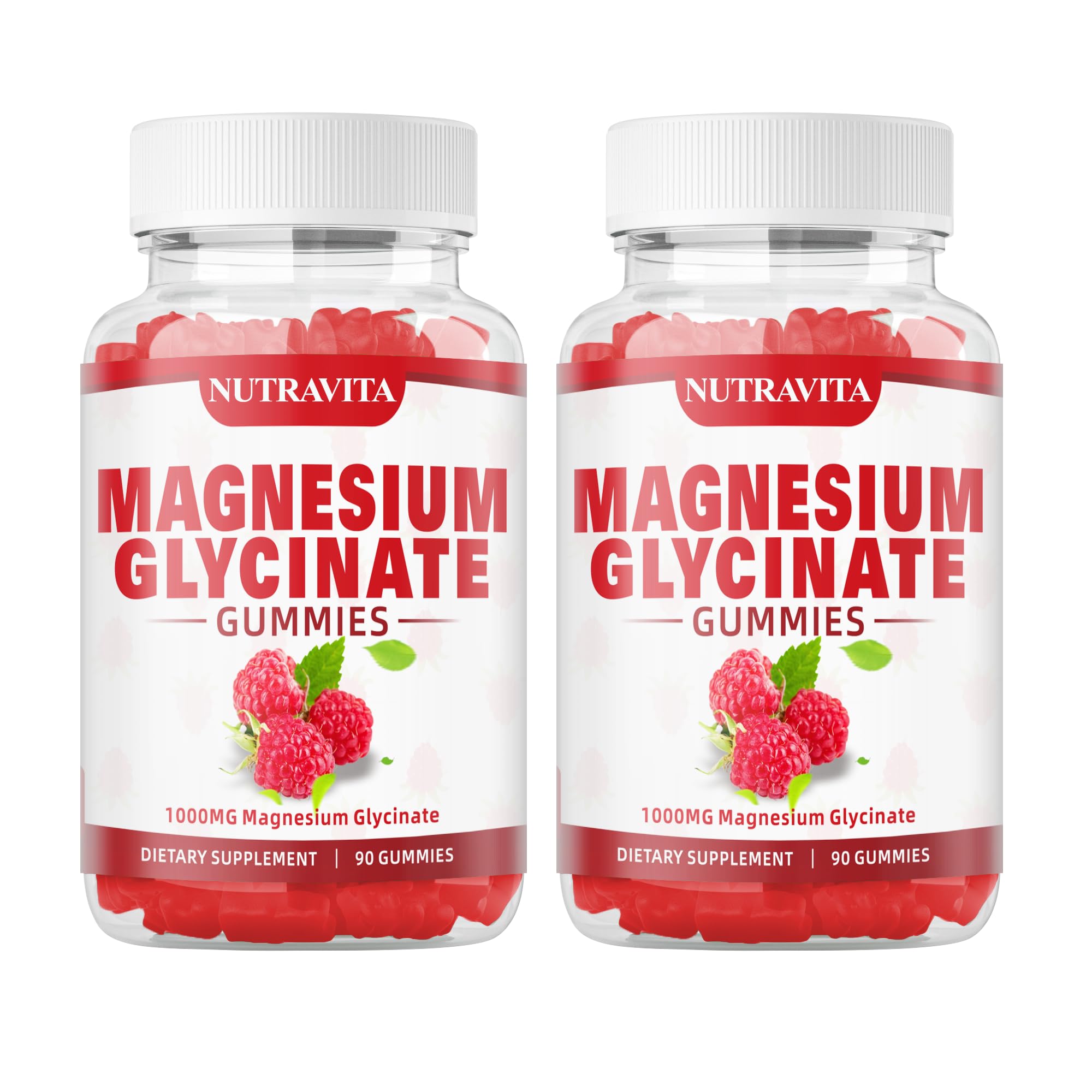 Gomitas Nutravita magnesio glicinato frambuesa en botella para consumo diario.