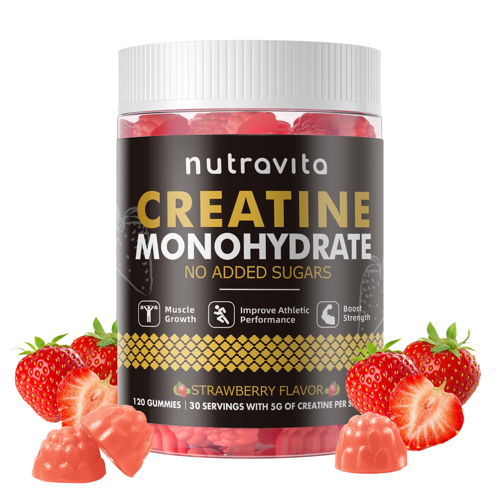 Nutravita gomitas creatina monohidrato, sabor fresa, ideal para recarga durante entrenos
