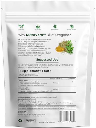 NutraVora Aceite de Orégano con Semilla Negra en cápsulas, mezcla natural