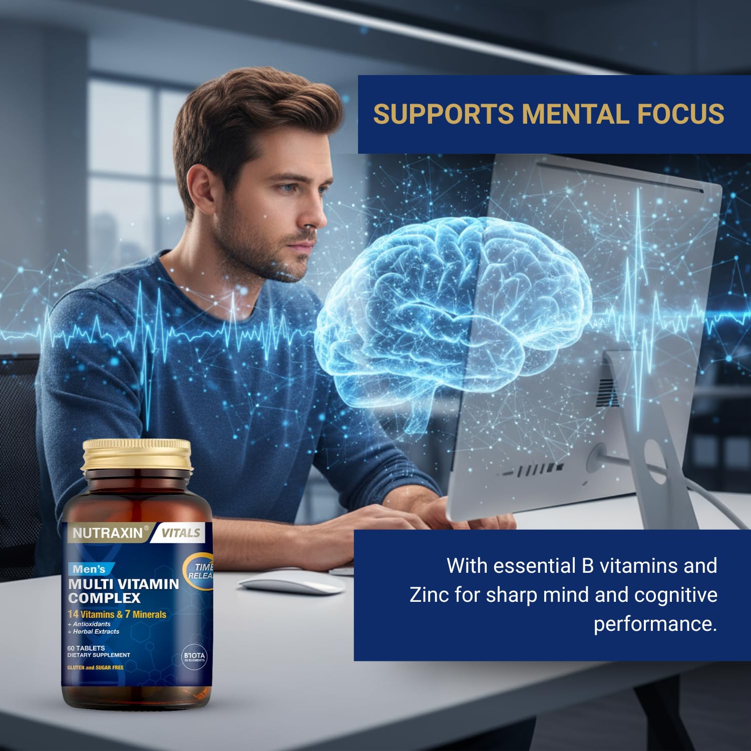 Nutraxin Men multivitamínico, inmunidad con vitamina C y D3