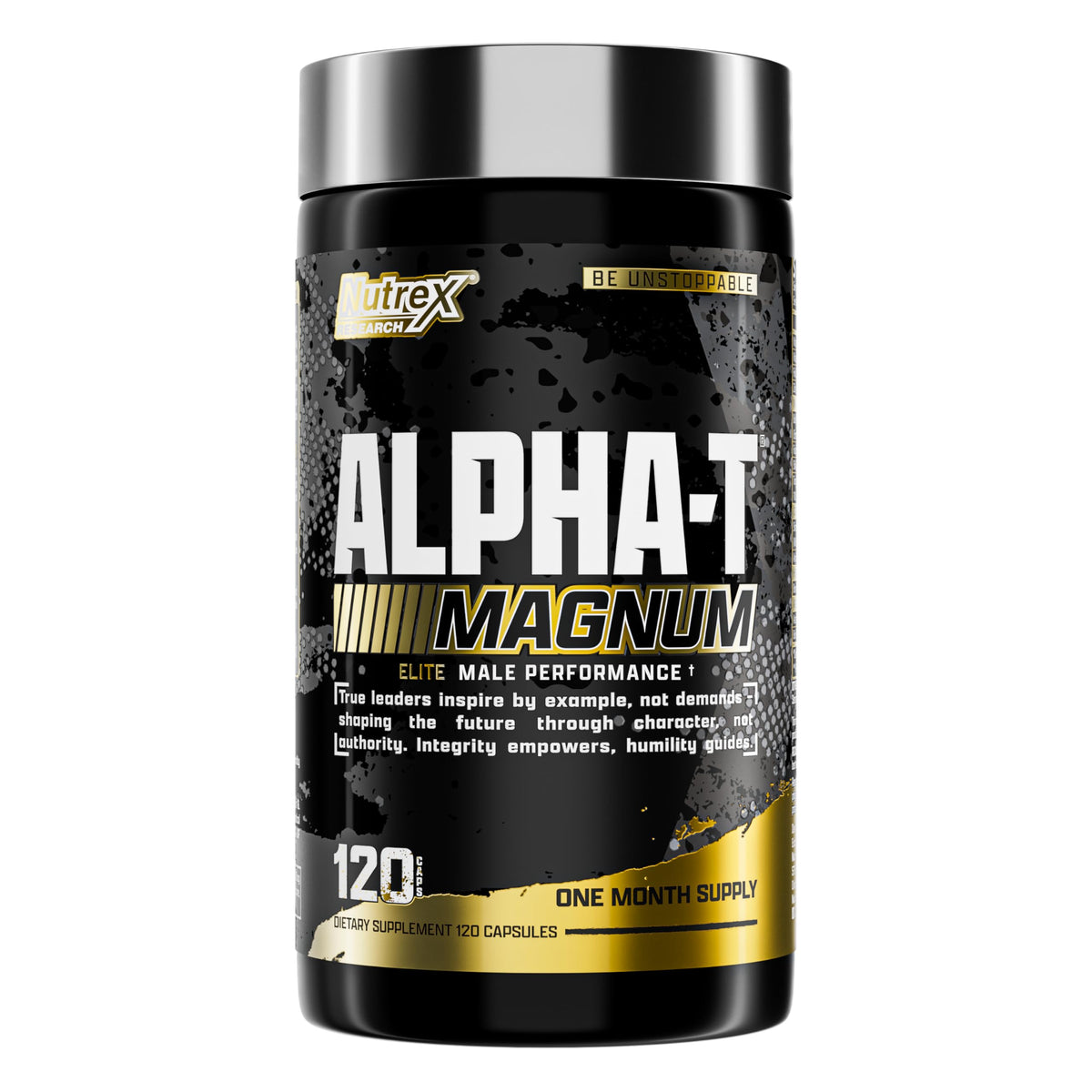 Nutrex Alpha-T Magnum, botella mostrando energía sostenida para entrenamientos intensos