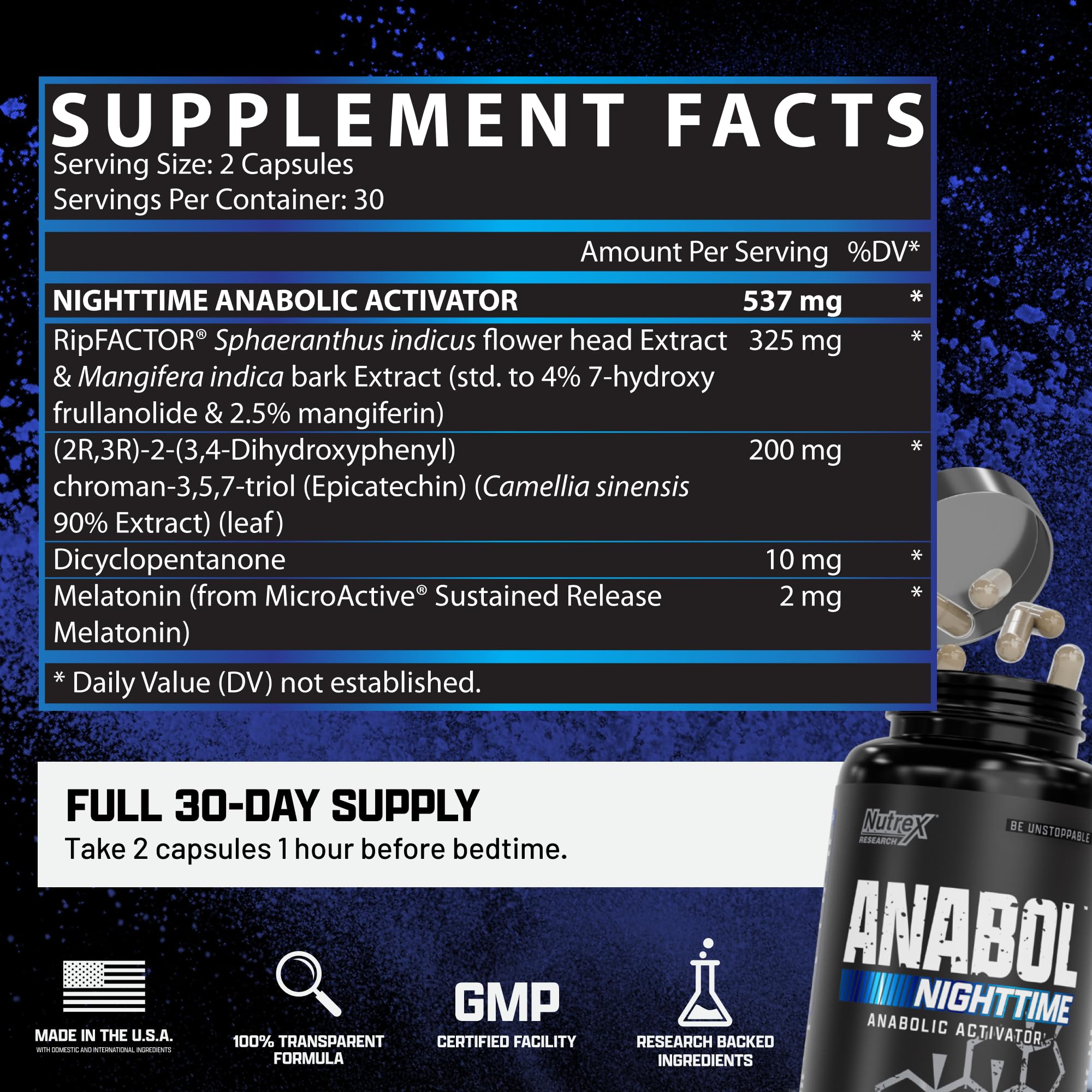 Nutrex Anabol PM: dosis diaria para uso nocturno