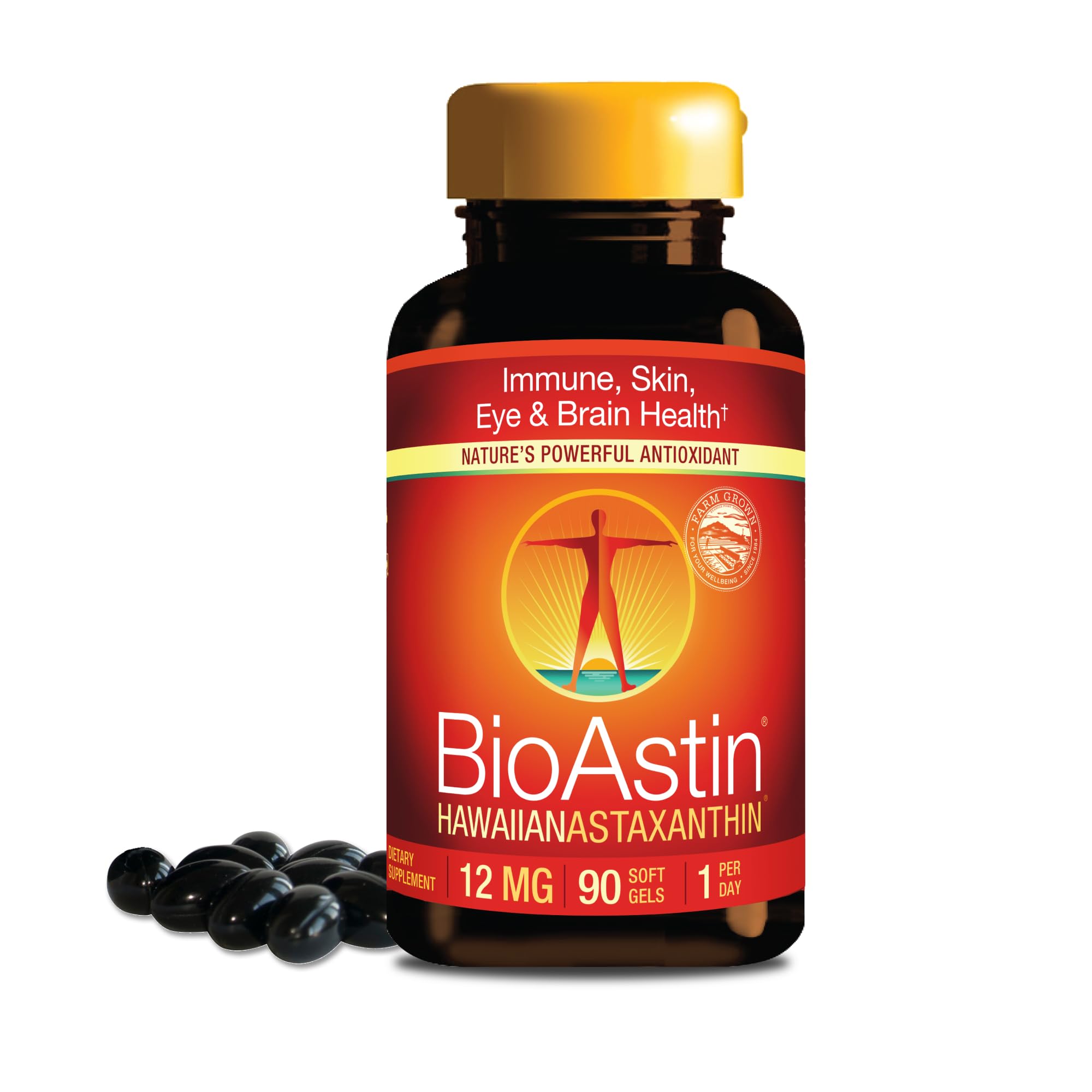 BioAstin Nutrex Hawaii, botella de cápsulas blandas, posible apoyo antioxidante para ojos