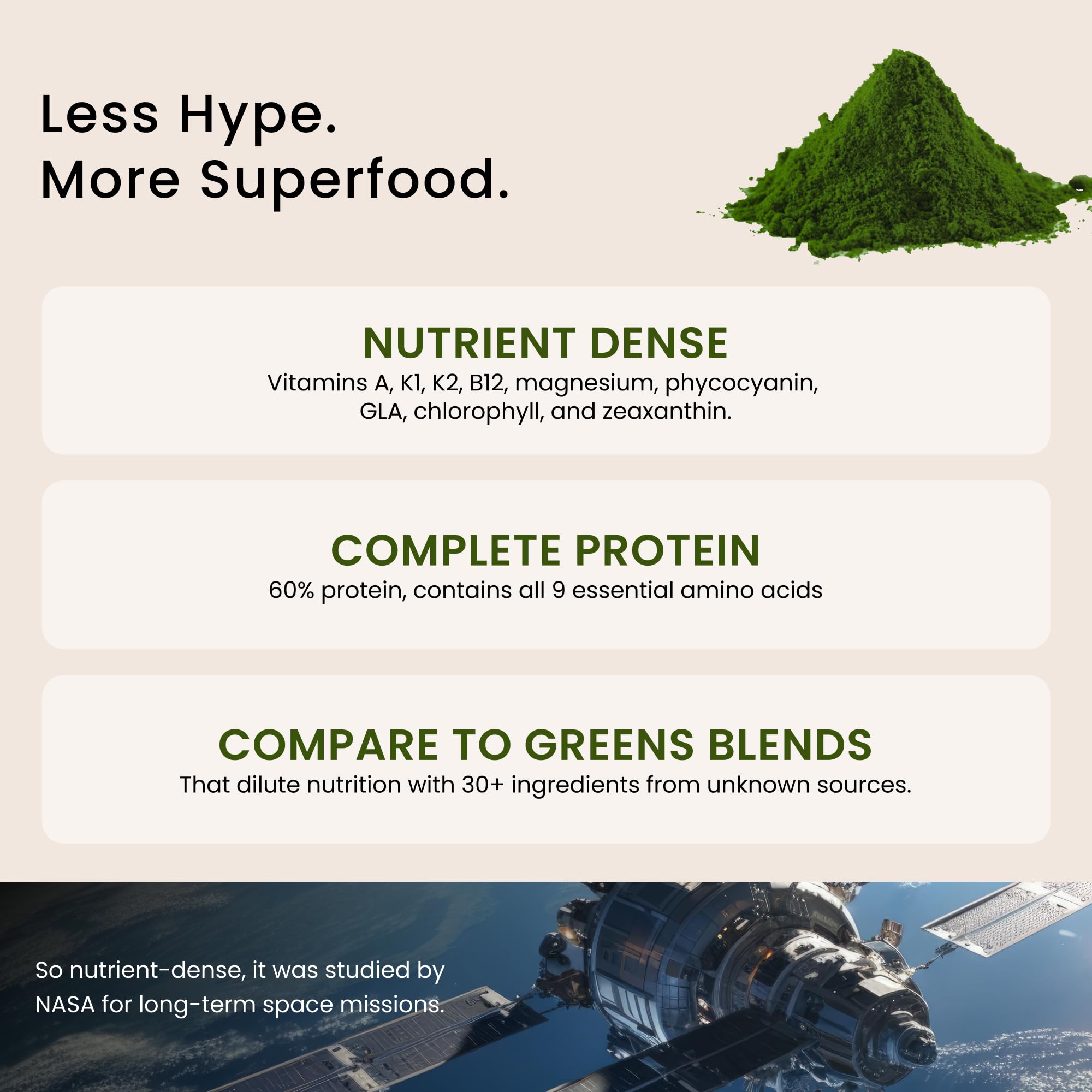 Frasco de 5oz de Nutrex Hawaii Spirulina, fácil de almacenar.