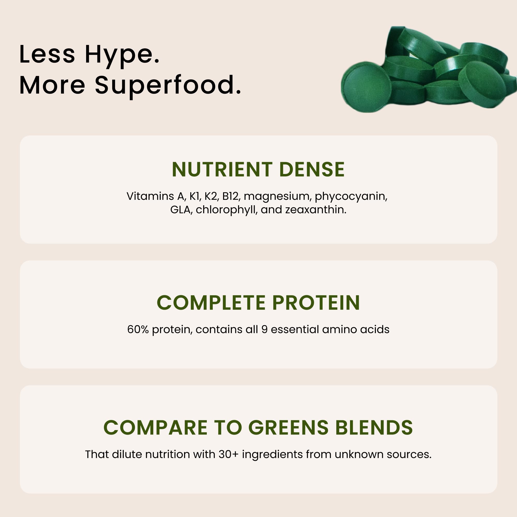 Nutrex Hawaii Spirulina envase de 200 tabletas, libre de OGM y sin rellenos.