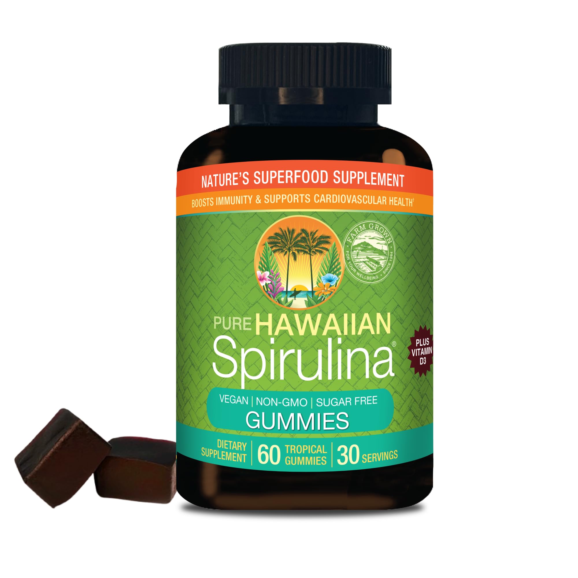 Nutrex Hawaii Spirulina Gomitas en envase frontal, opción vegana sin azúcar