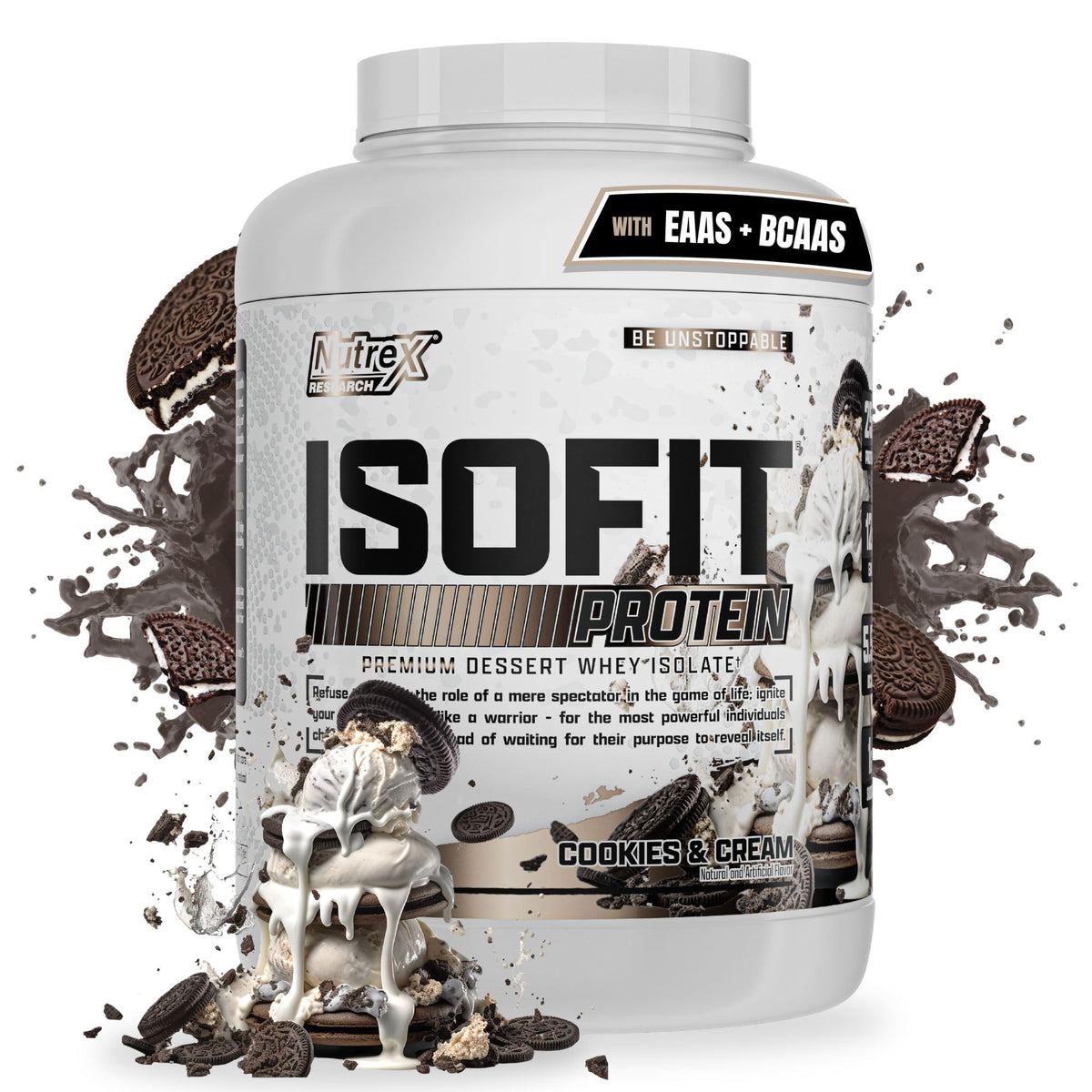 Nutrex IsoFit: porción de proteína de suero para recuperación rápida.