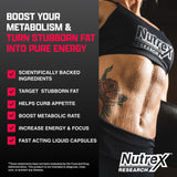 Etiqueta de Nutrex Lipo-6 Black Max con enfoque en potencia y claridad