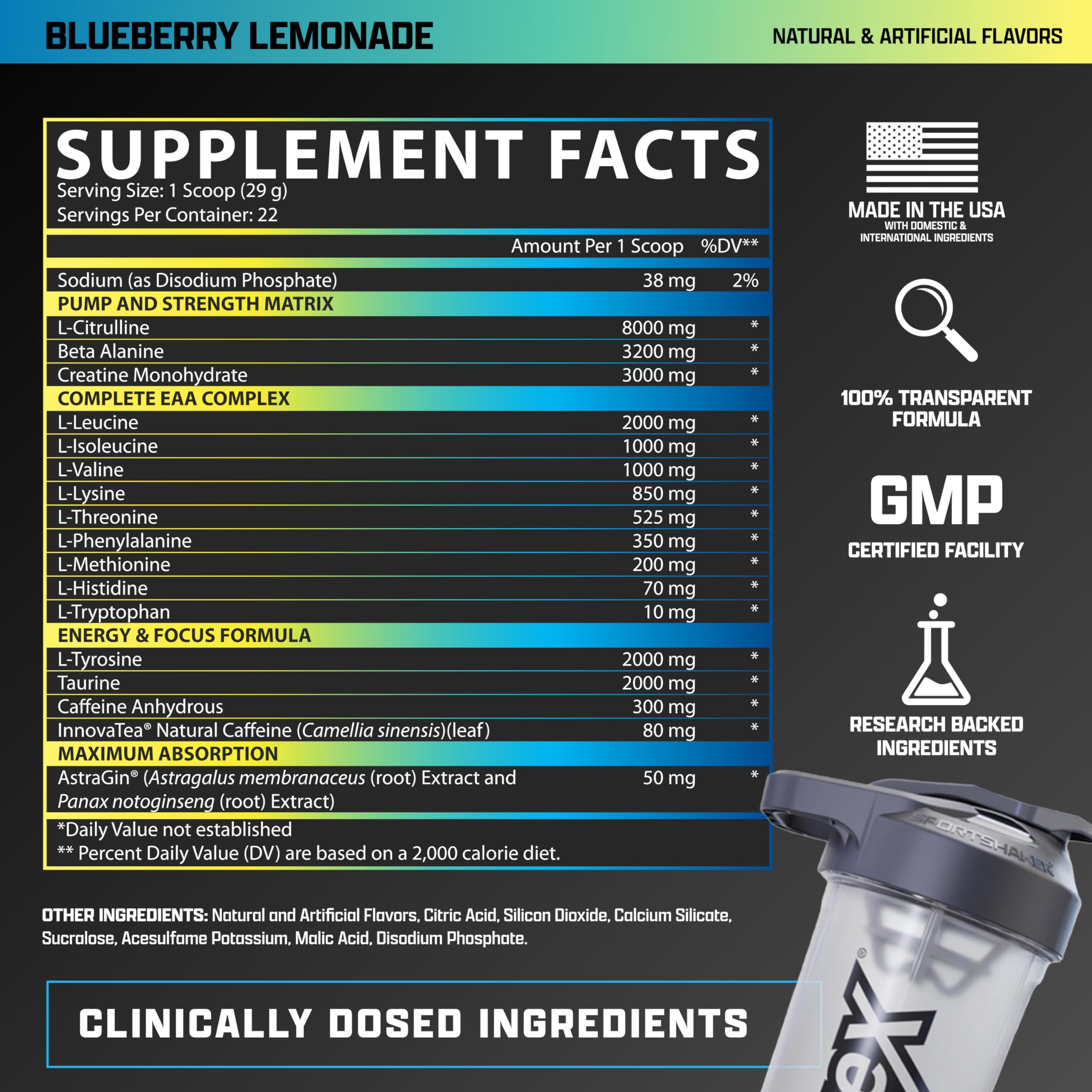 Mezcla en vaso de Outlift, sabor arándano-limón para entrenamientos.
