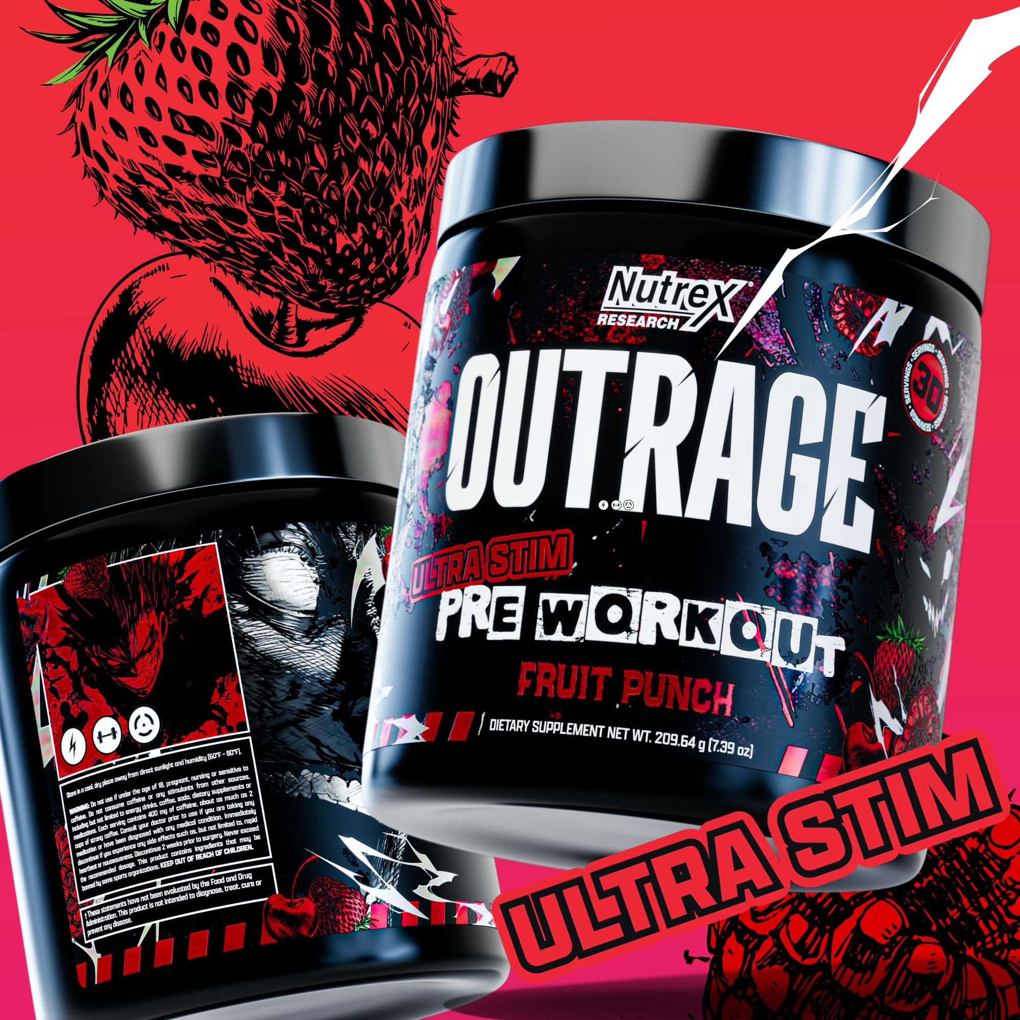 Nutrex Outrage Fruit Punch, polvo para mezclar que favorece la resistencia.