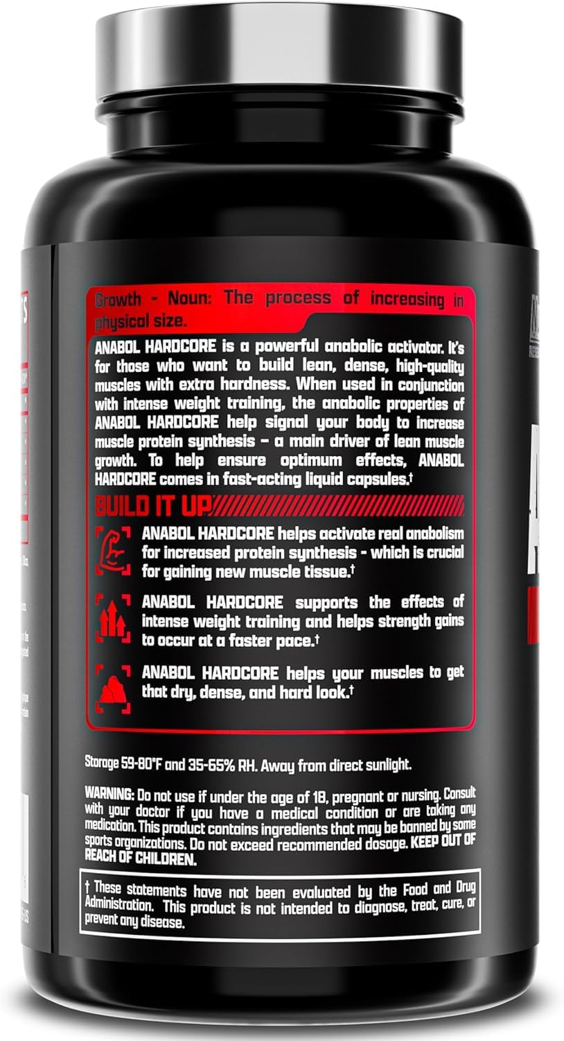 Nutrex Research Anabol Hardcore etiqueta frontal para entrenamiento intenso y recuperación.