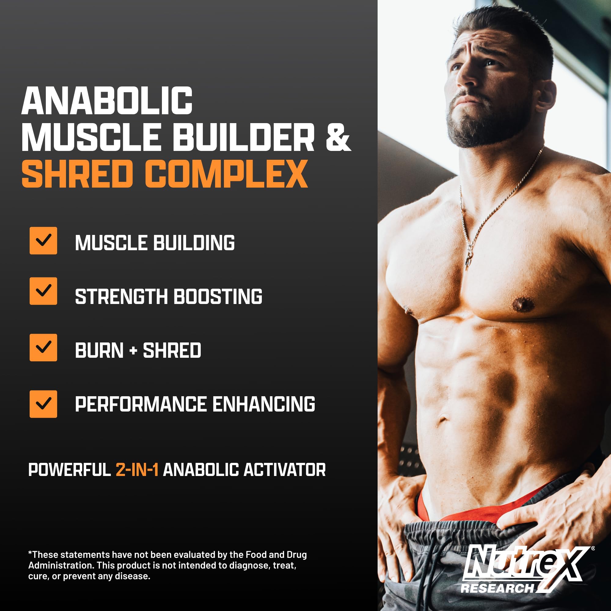 Nutrex Research Anabol Ripped: la parte trasera del bote resalta información del producto para definición.