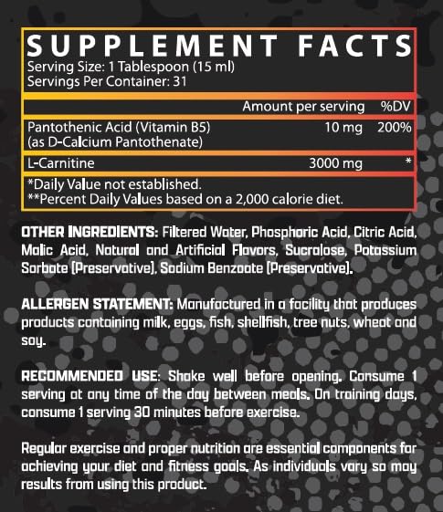 Nutrex Research Carnitina Líquida 3000, etiqueta naranja mango, aroma agradable.
