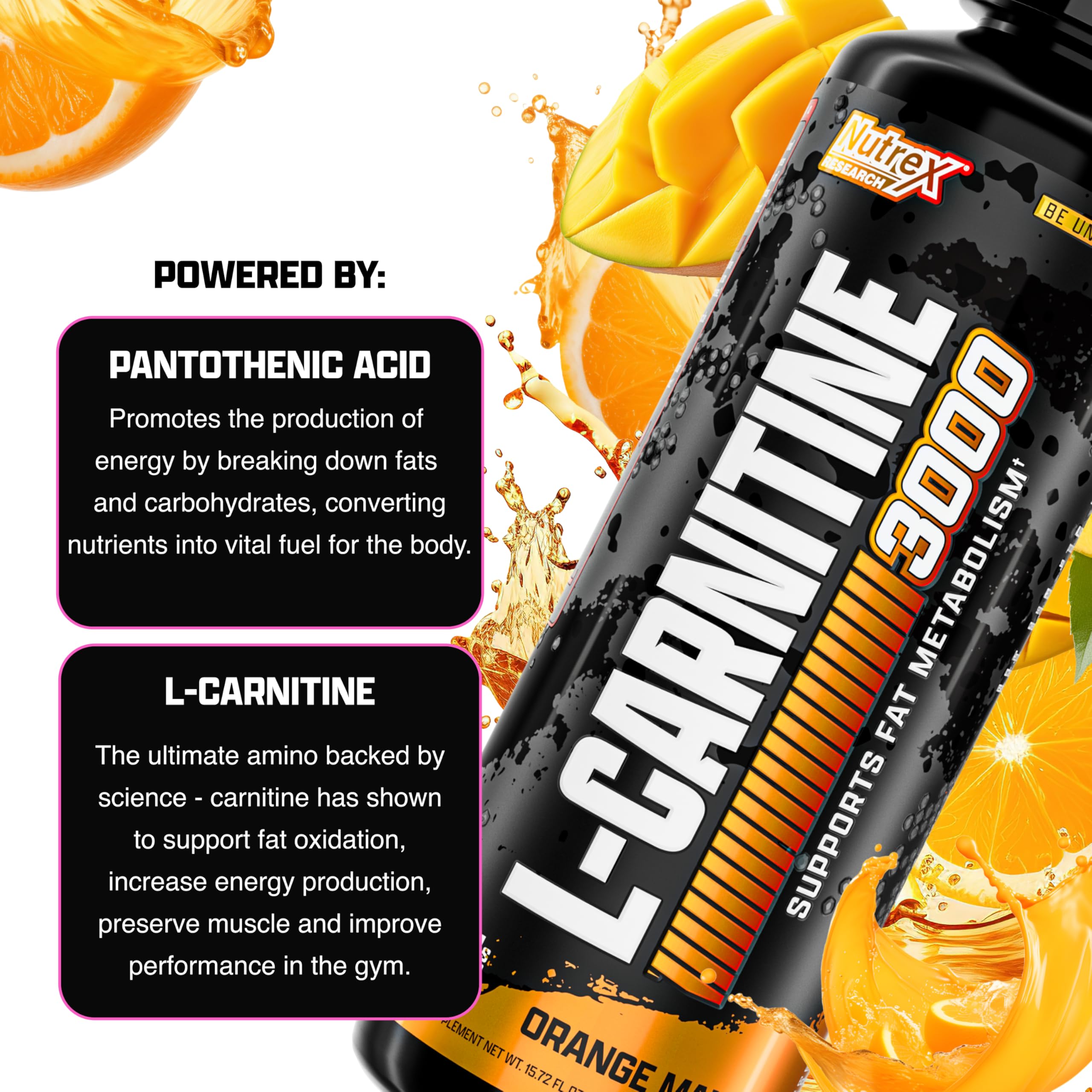 Nutrex Research Carnitina Líquida 3000, sin estimulantes para dieta diaria.