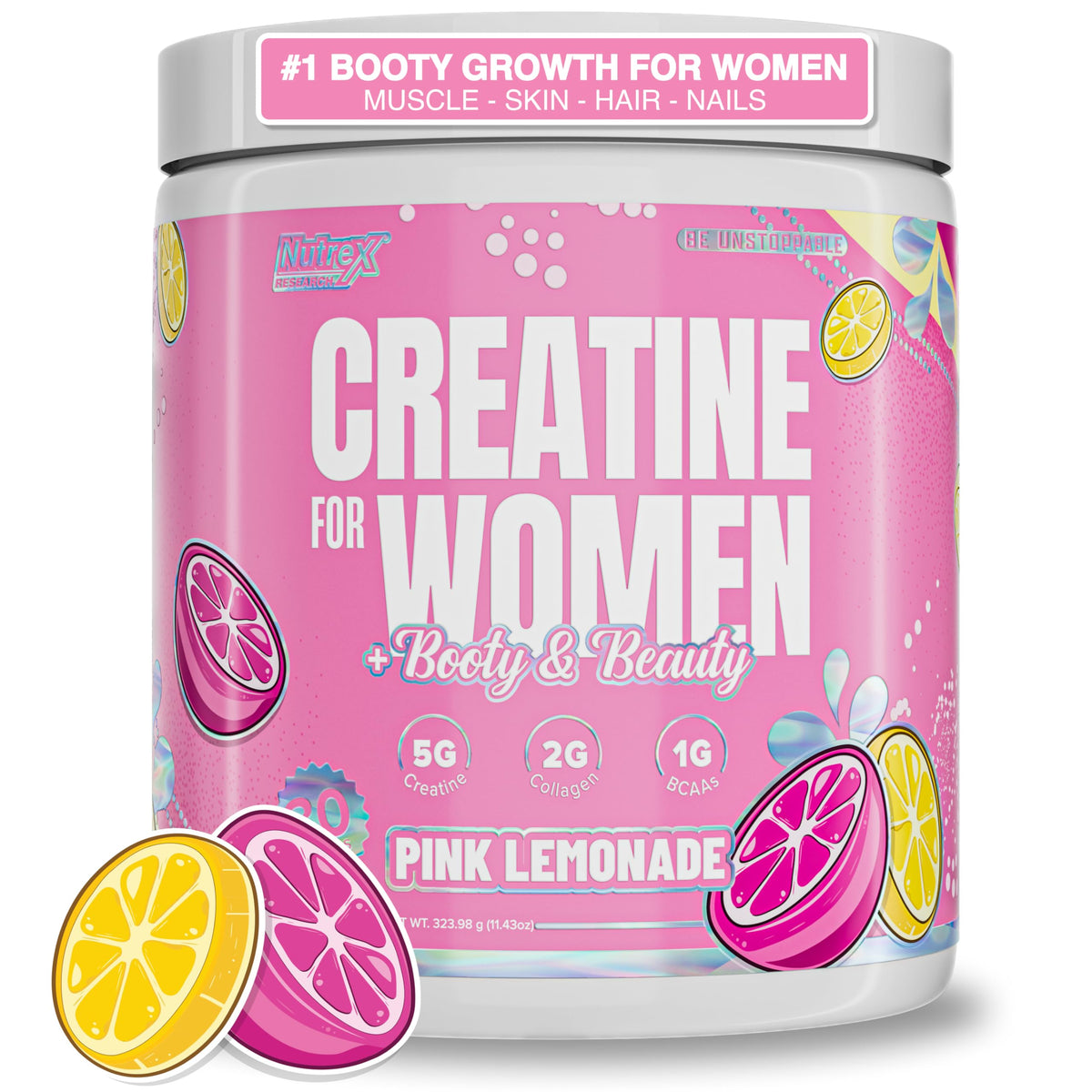 Nutrex Research Creatina para Mujeres, botella rosa limón para rendimiento diario