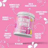 Nutrex Research Creatina para Mujeres, etiqueta clara destacando colágeno y BCAA