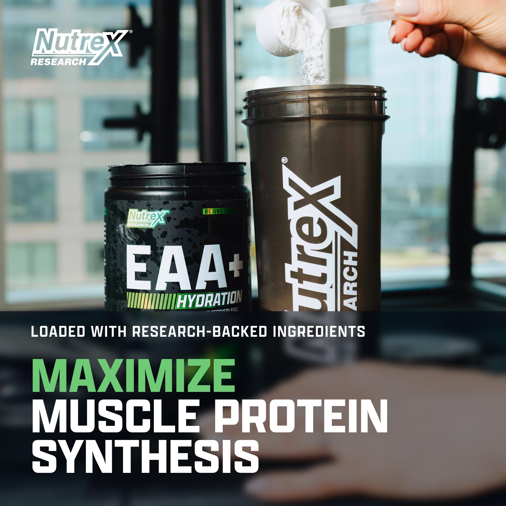 Nutrex Research EAA Hydration, cuchara medidora para dosis precisa en entrenamiento