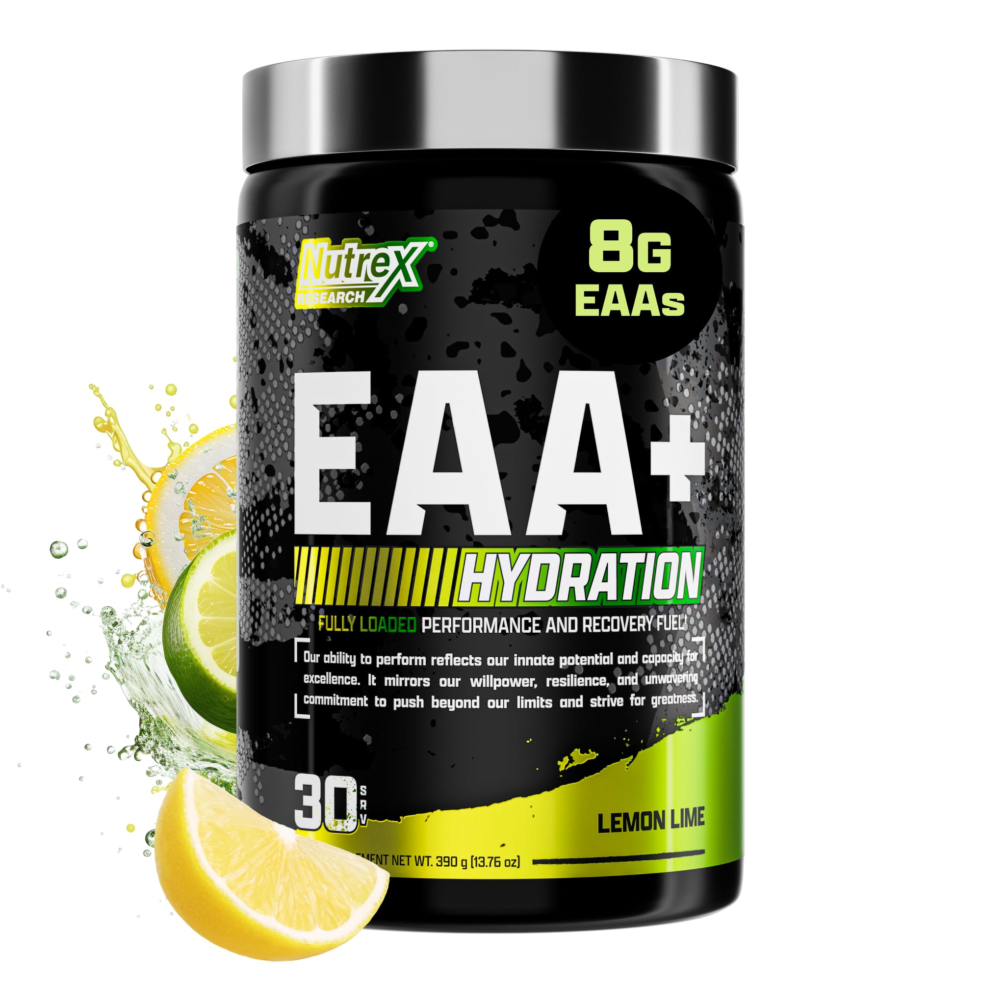 Nutrex Research EAA Hydration, bote Limón Lima, sabor refrescante para recuperación durante el entrenamiento.