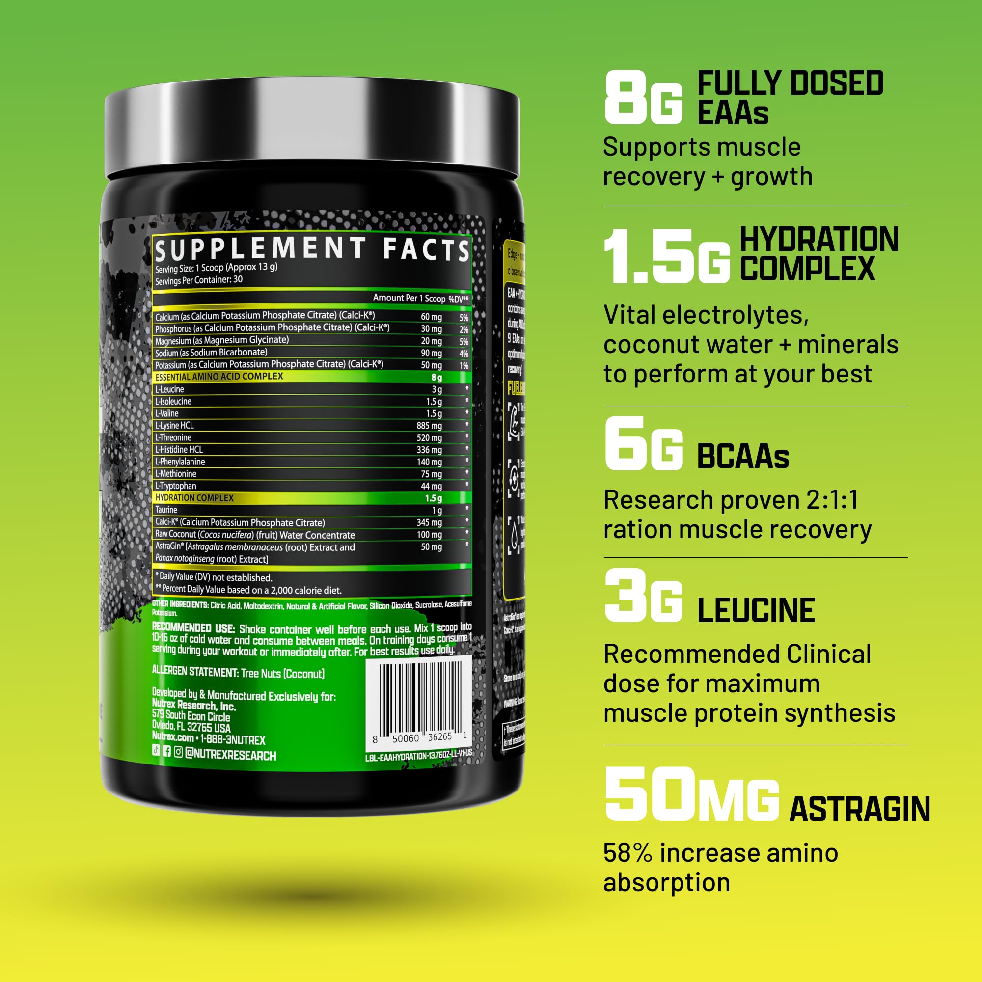 Nutrex Research EAA Hydration, dosificador para medir dosis intra y post entrenamiento.